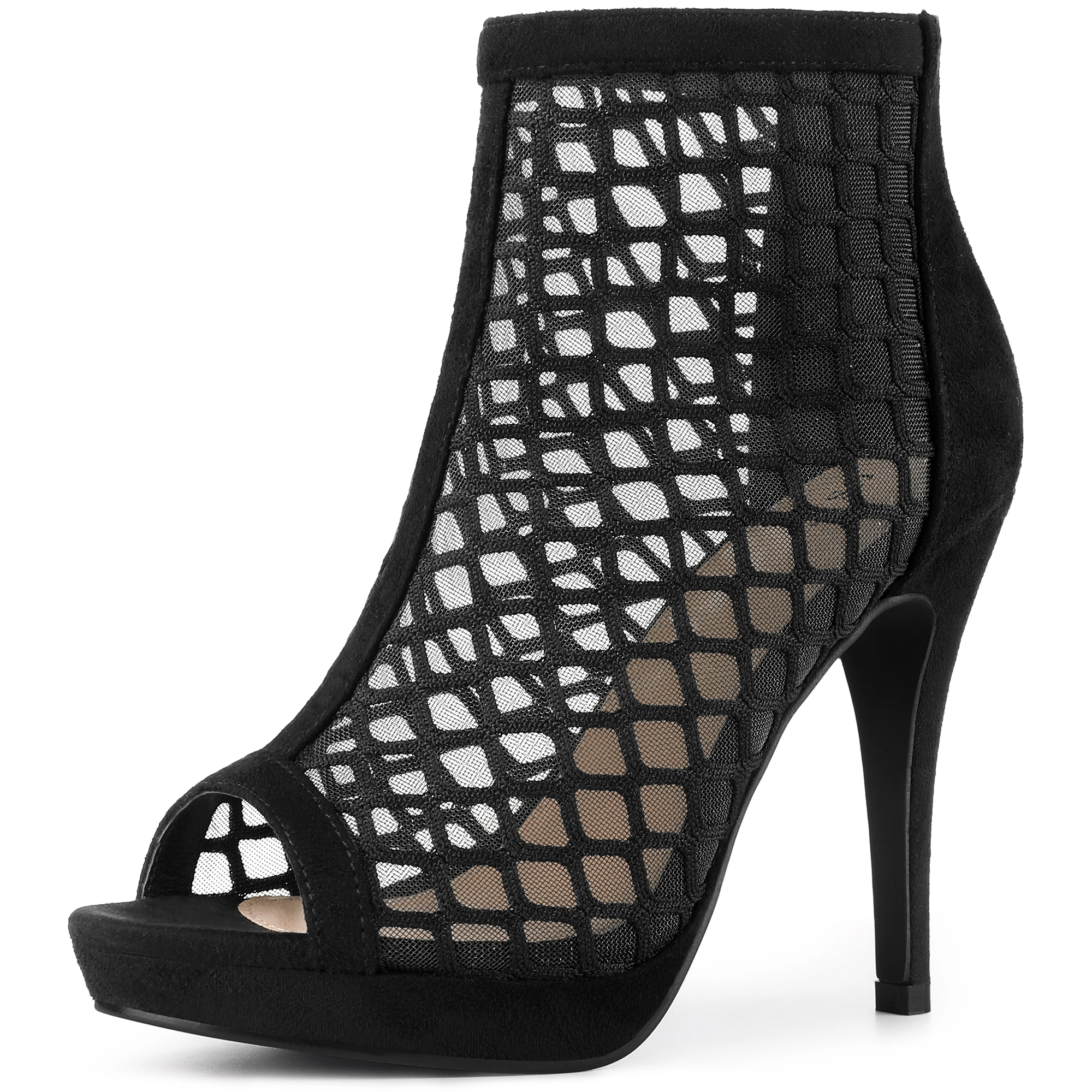 BLISSFUL STEP Women's Platform Peep Toe Mesh Back Zip Stiletto Heel Sandals