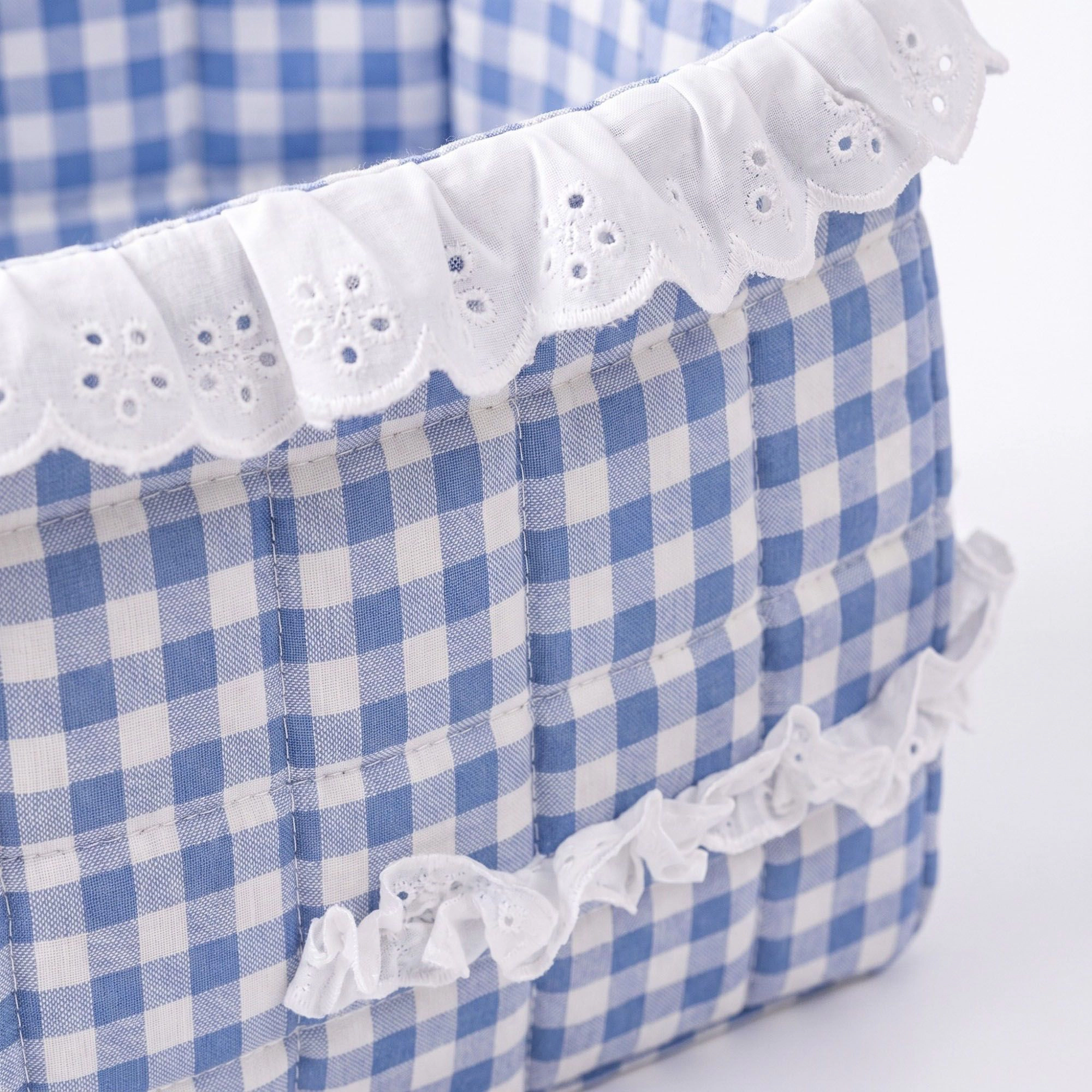 Alilang Unisex Quilted Gingham Fabric Storage Basket with Lace Trim