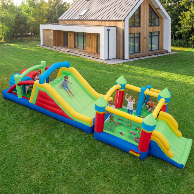 Hivvago Inflatable Obstacle Course Bounce House with Dual Slides and Tunnels without Blower