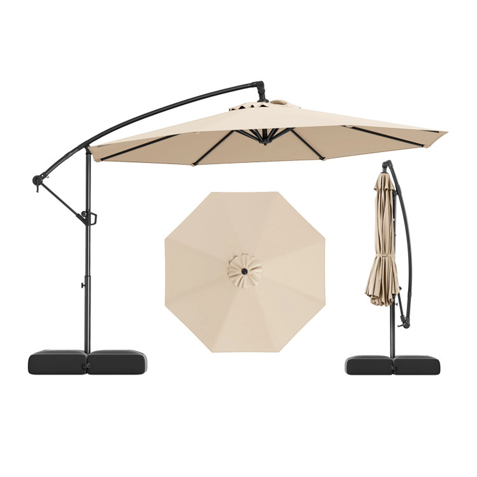 SUGIFT 10-ft Beige Offset Cantilever Patio Umbrella with 220-lb Fillable Base Sealed Hinge and Silent Crank