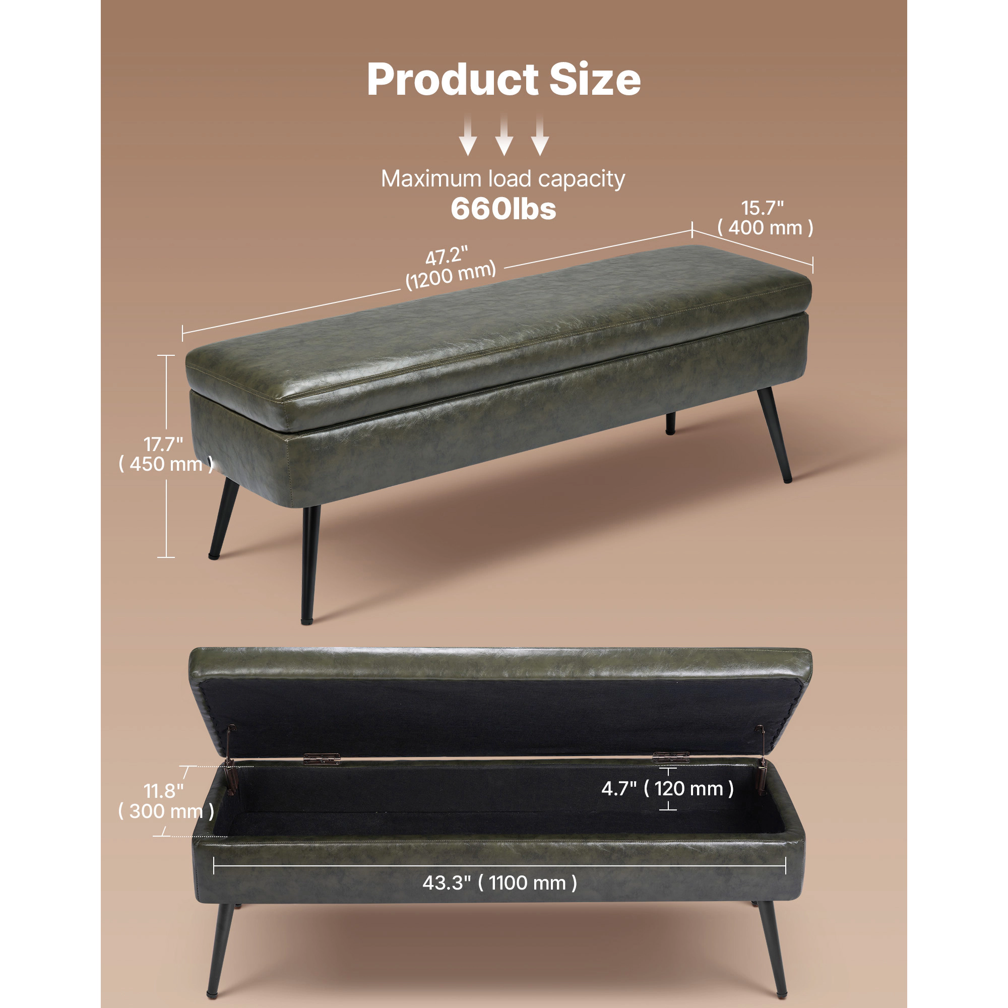 HONGGE Upholstered Leather Bench with Legs for Entryway, Shoe Bench Seat for Living Room, Dining Room, End of Bed