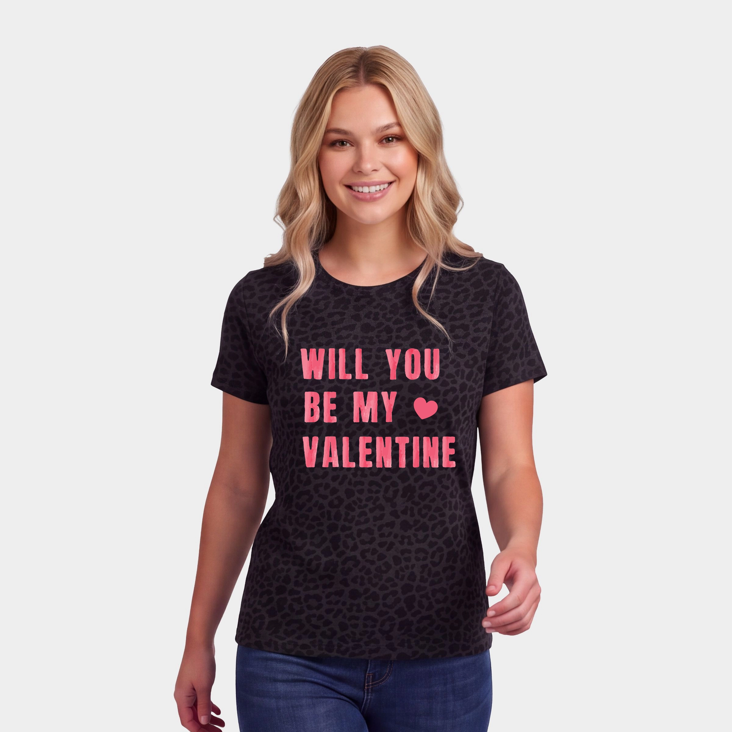 Simply Sage Market - Women's Leopard Print Tee Be My Valentine Watercolor