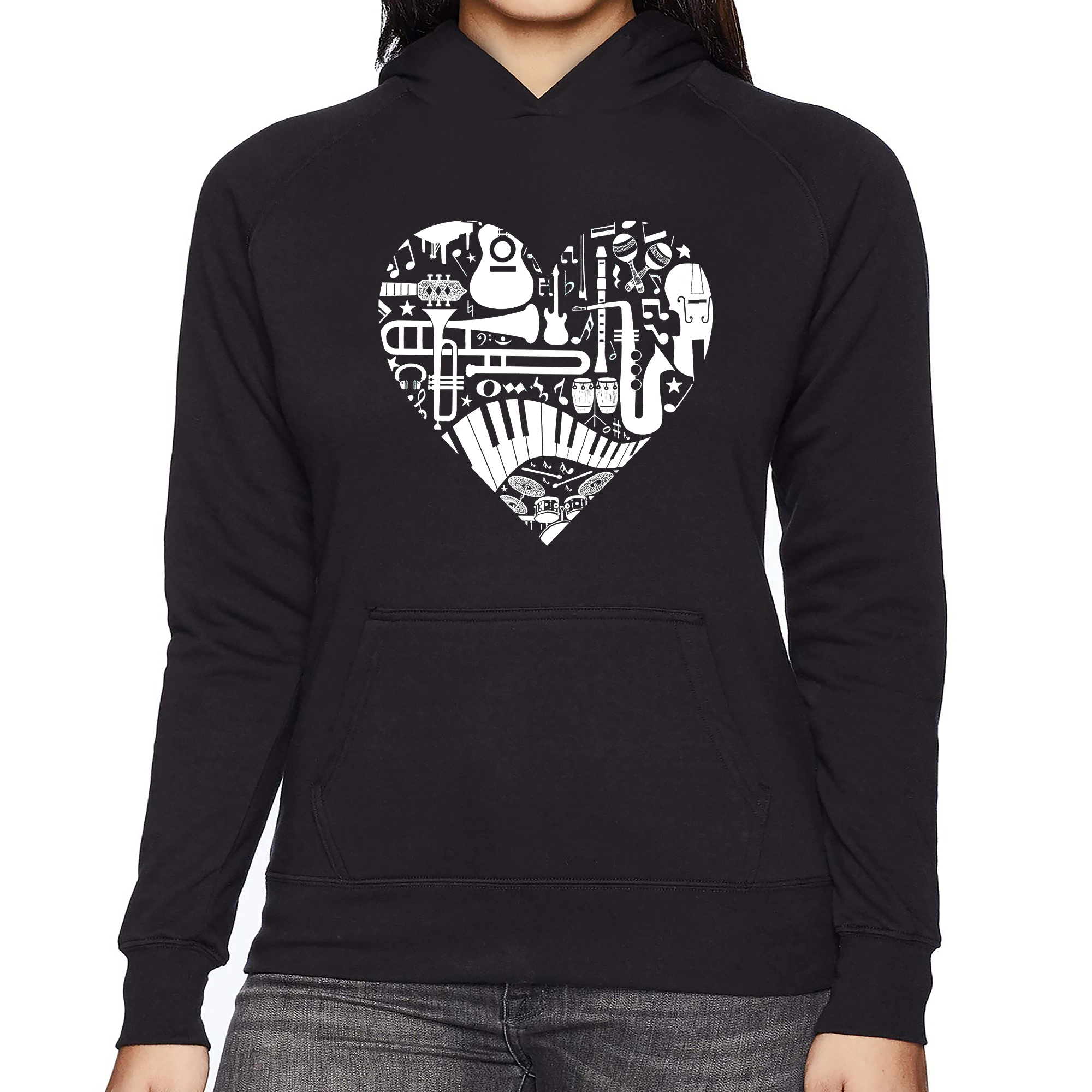 LA Pop Art Musical Instrument Heart - Women's Word Hooded Sweatshirt