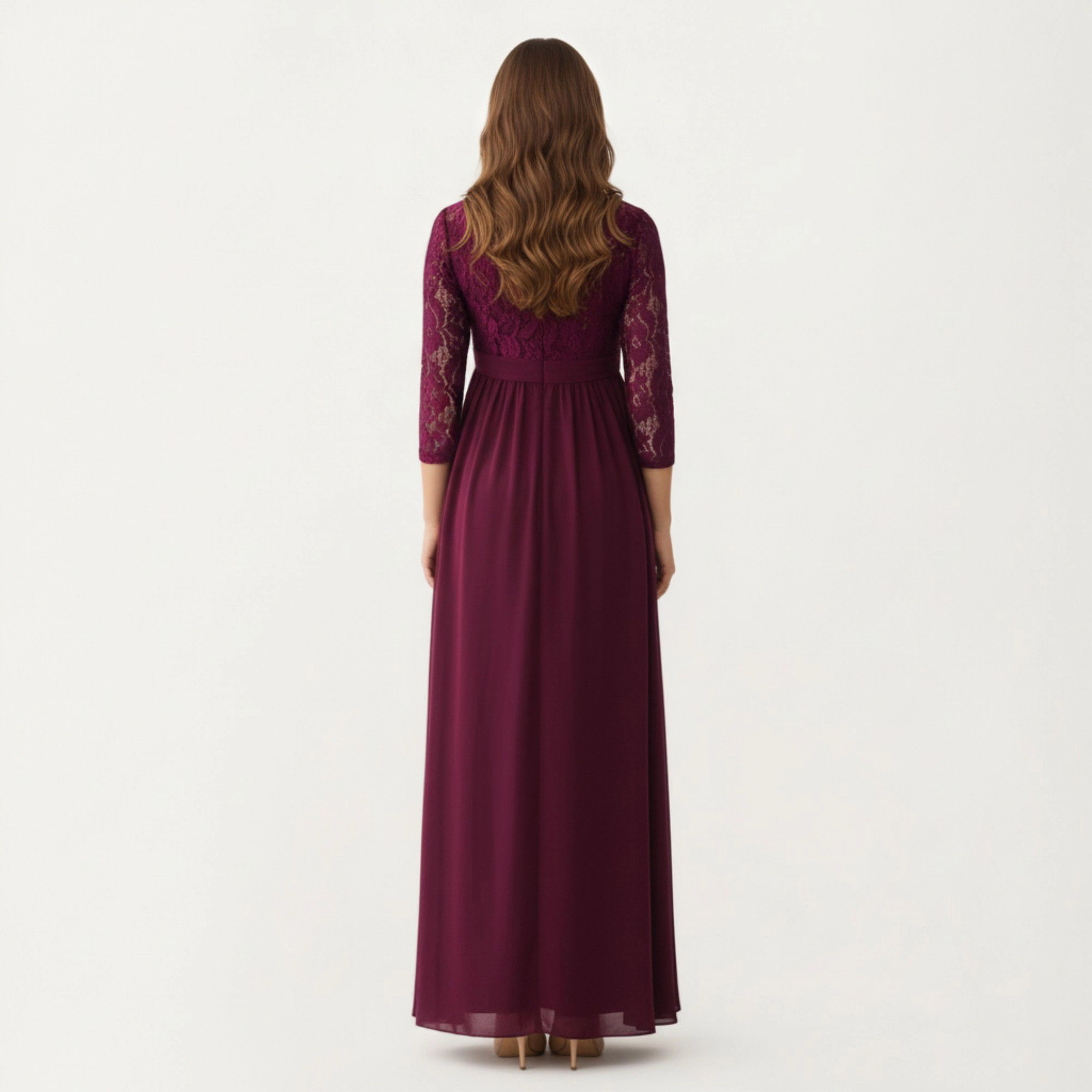 Anna-Kaci Women's Lace Bodice Maternity Sheer Three-Quarter Sleeves Maxi Dress