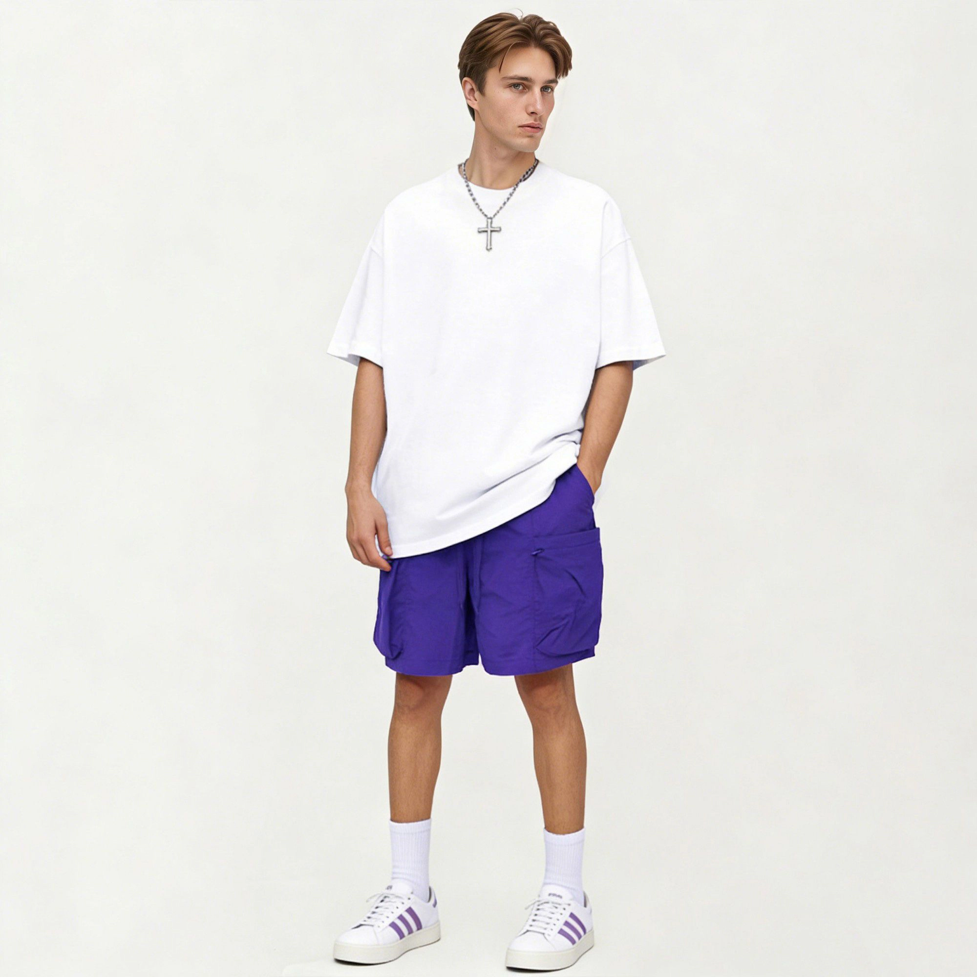 Anna-Kaci Men's Multi-Pocket Drawstring Waist Relaxed Fit Casual Cargo Shorts with Zipper Details