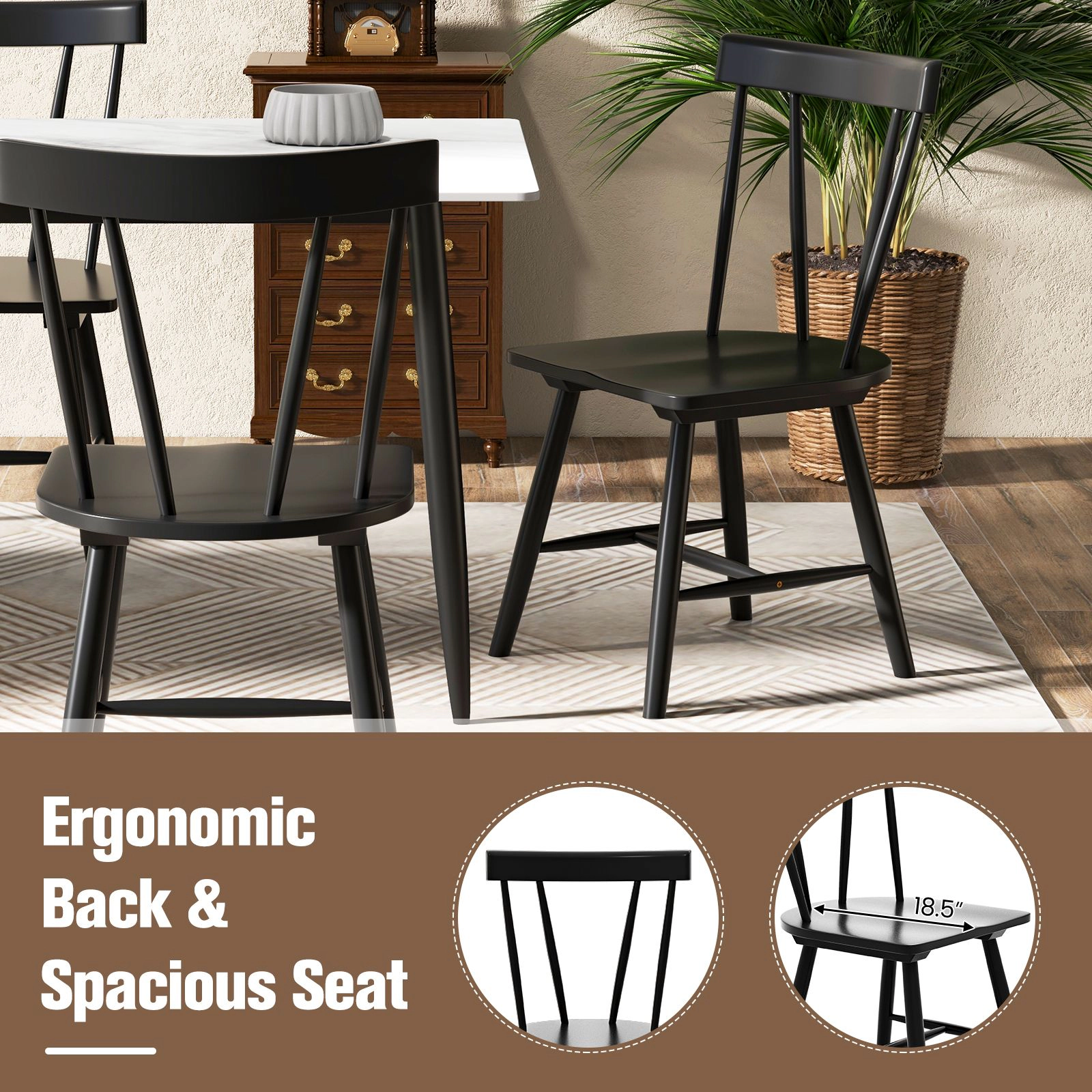 SlickBlue Windsor Dining Chairs Set of 2, Rubber Wood Frame