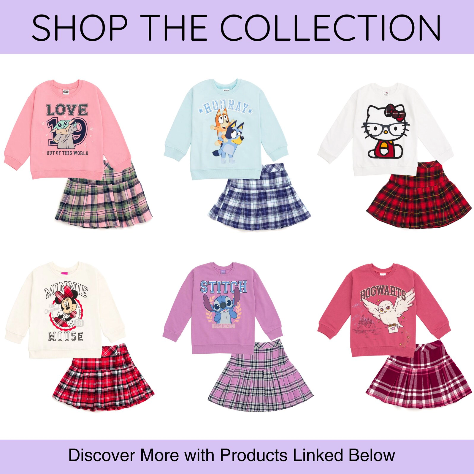 Disney Girls' 2-Piece Sweatshirt and Pleated Skirt Set