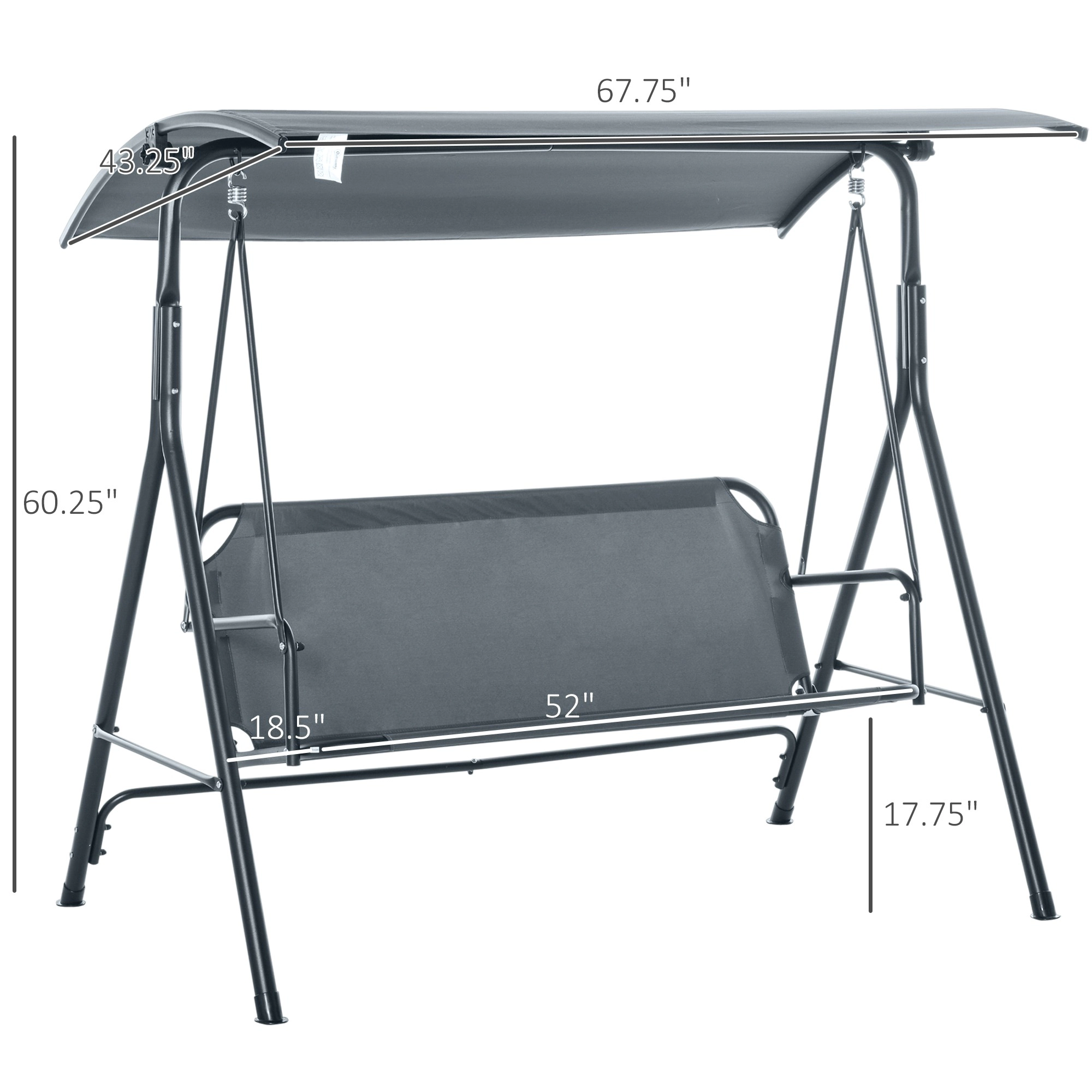 HONGGE 3-Person Porch Swing with A-Frame Stand, Adjustable Tilt Canopy, Powder-Coated Steel, 440 lb Capacity, Gray