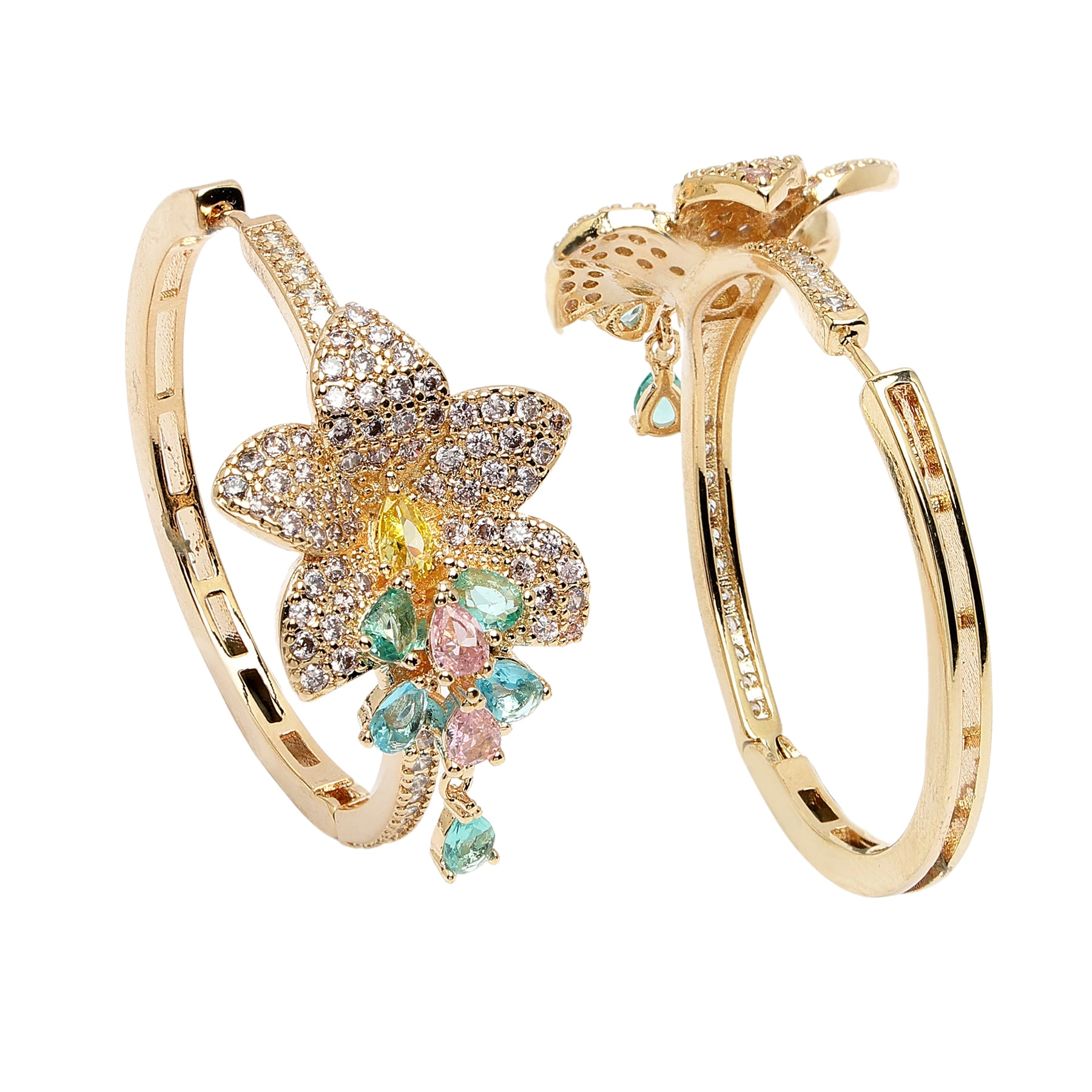 AGP PARIS Womens Diva Collection Hibiscus Zirconia Hoop Earrings