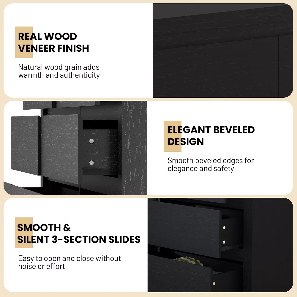 9 Drawer Modern Wooden Dresser with Handleless Design, Wide Storage Chest for Bedroom Living Room Entryway