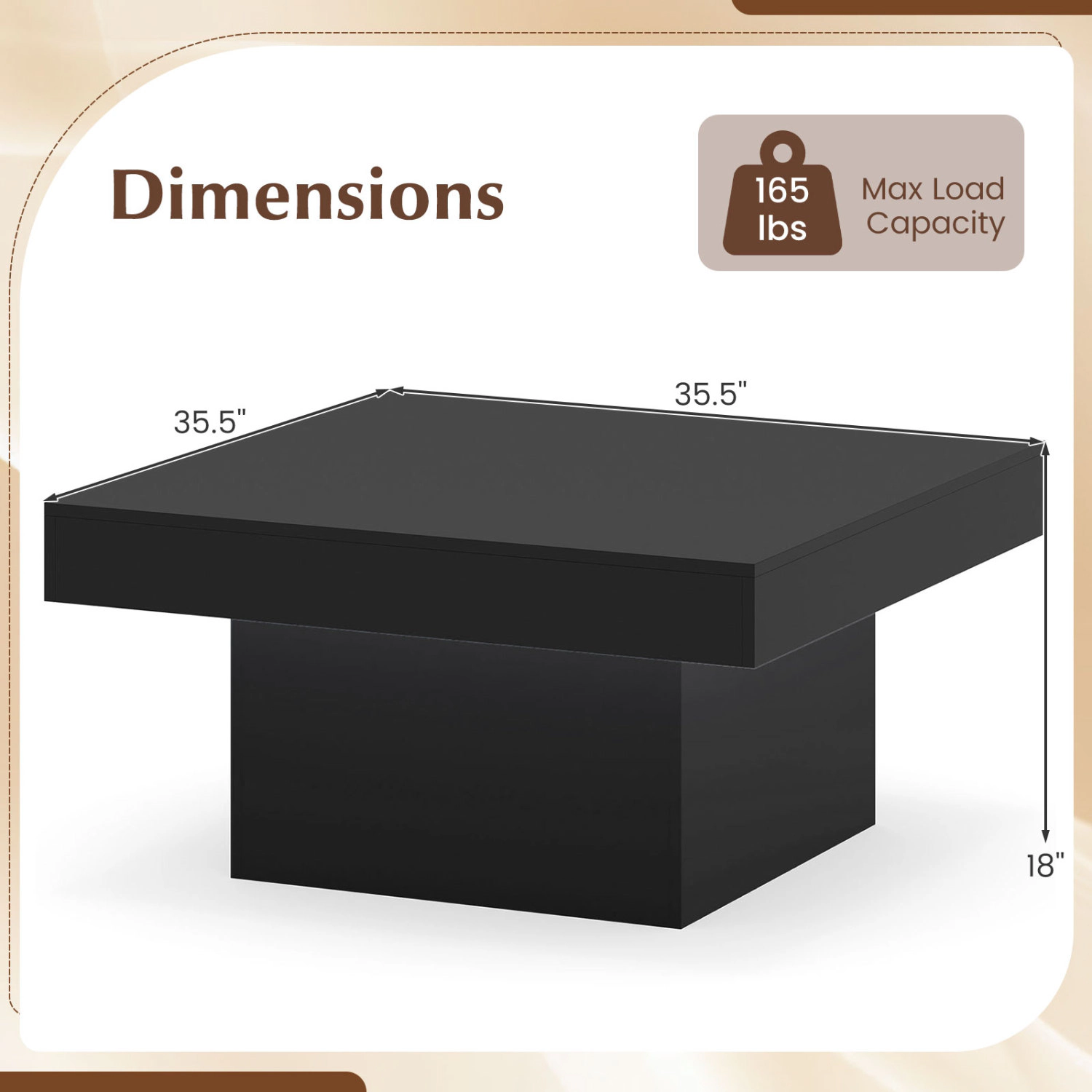 Glintex 35.5-Inch Square Coffee Table with RGB LED Lighting and Remote