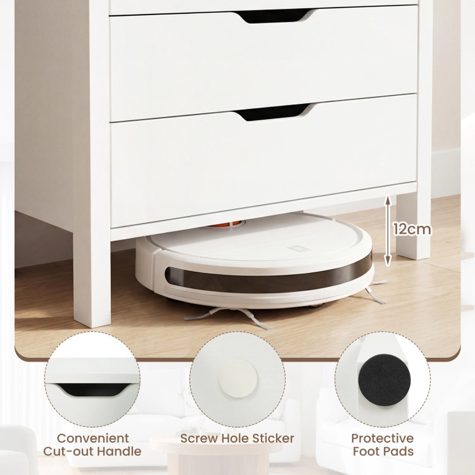 SUGIFT White Anti-Tipping Kits 4-Drawer Wooden Dresser Nightstand
