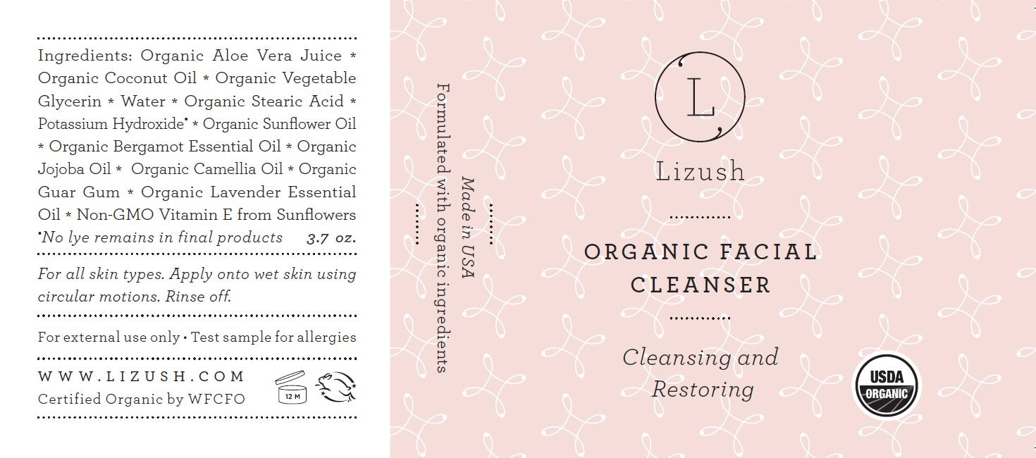 Lizush Organic Lavender Facial Cleanser, 4 fl oz - Gentle Cleansing and Restoring
