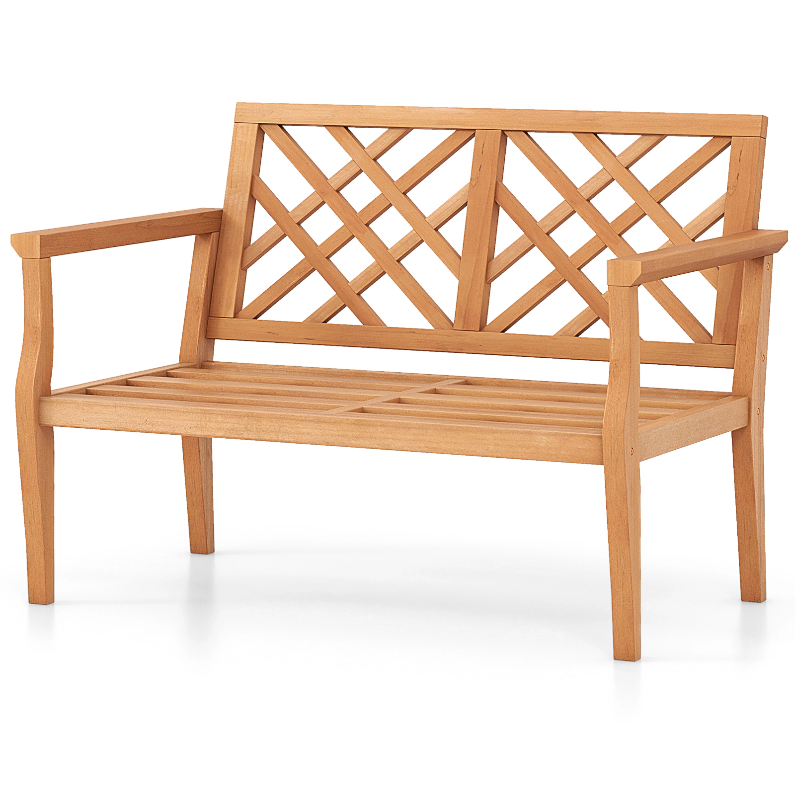 SUGIFT Lattice Backrest and Armrests 2-Person 52 Inch Outdoor Teak Wood Garden Bench