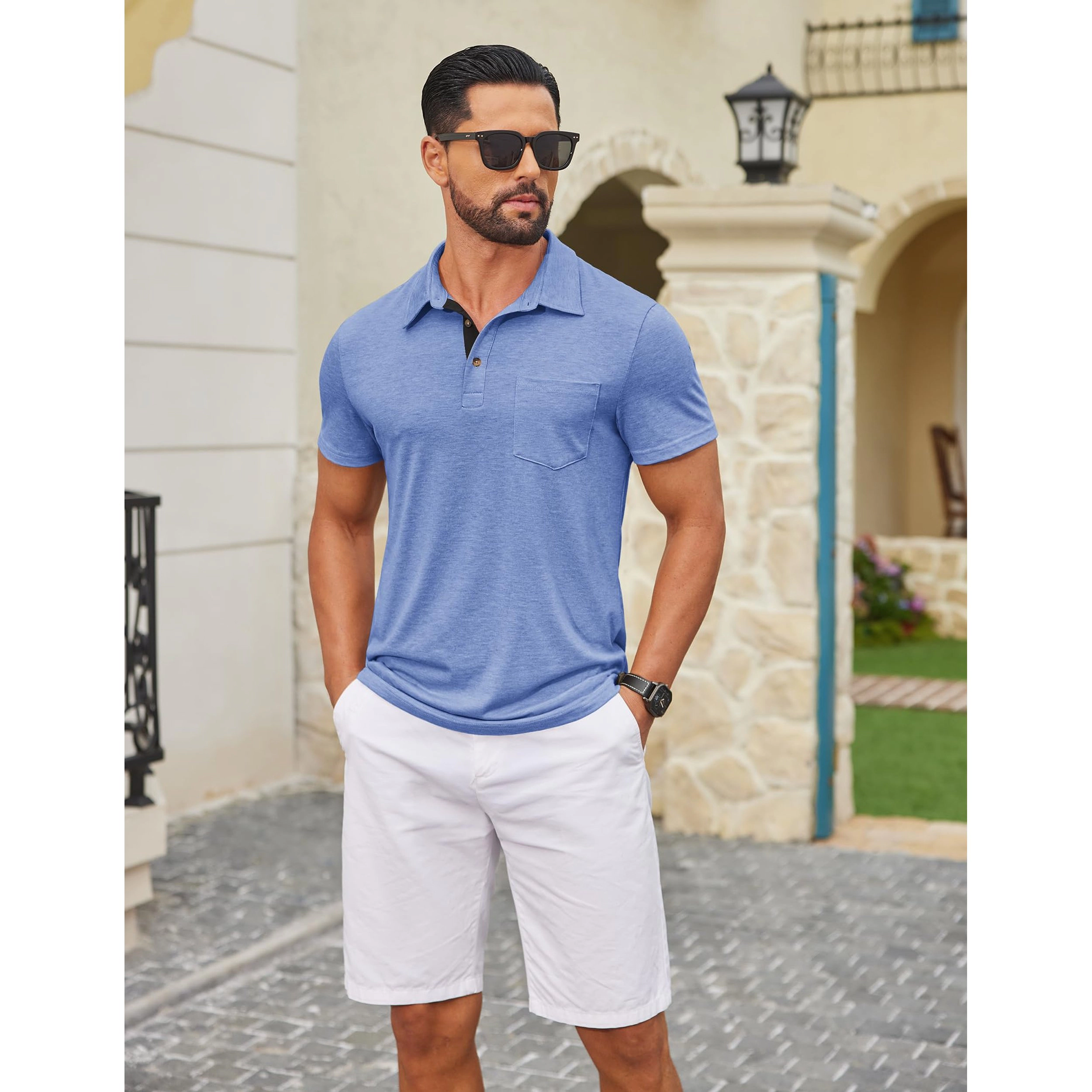COOFANDY Men's Regular Fit Short Sleeve Collar Neck Polo Shirt