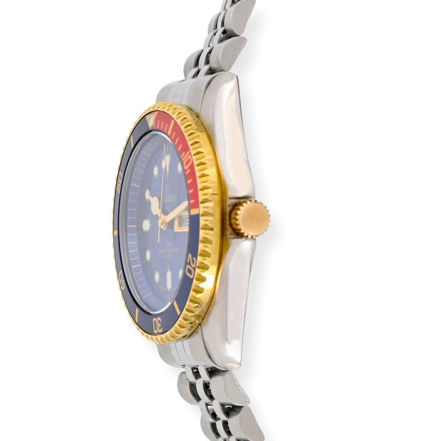 Peugeot Men's Round Day-Date Rotating Bezel Watch with Stainless Steel Bracelet