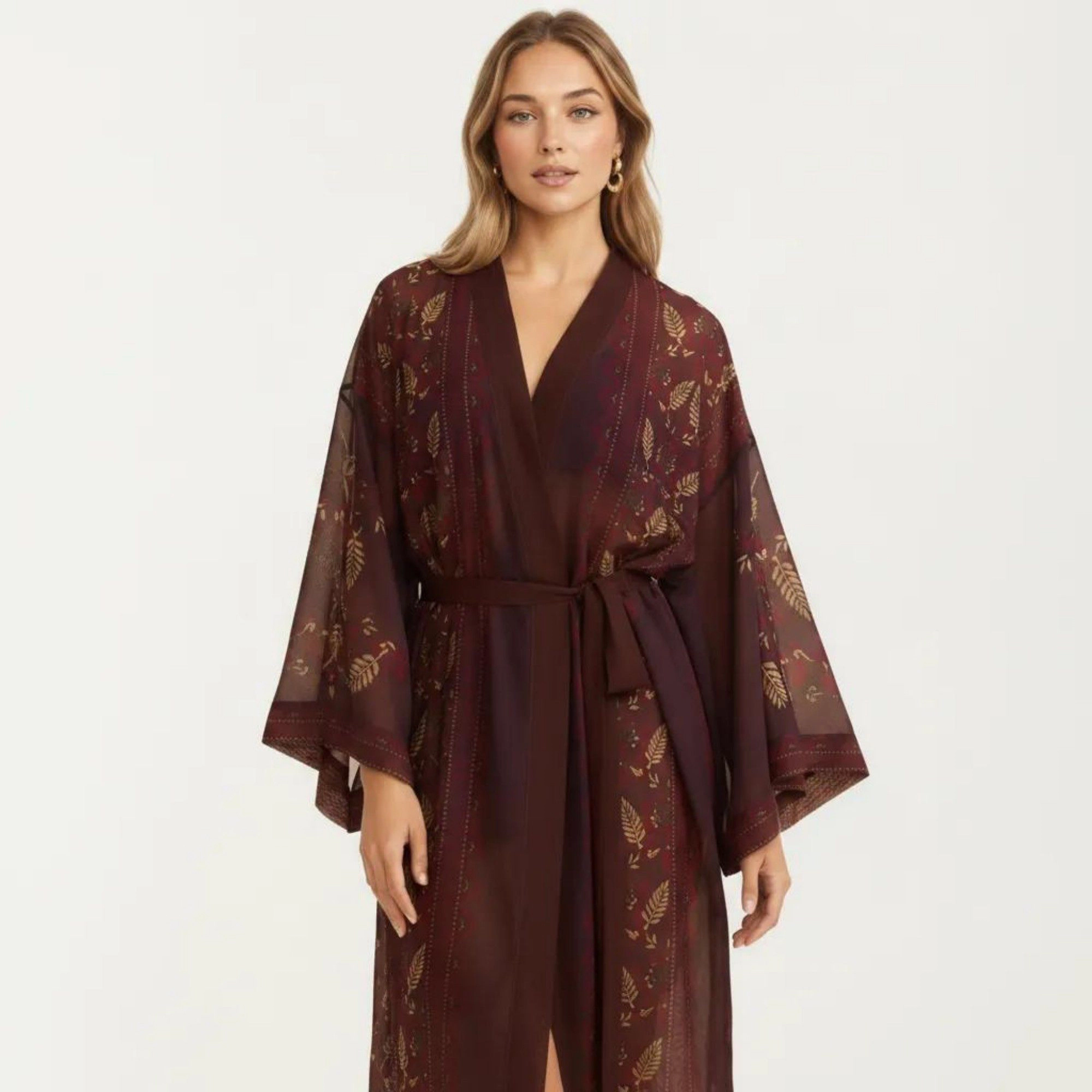 Anna-Kaci Women's Long Length Open Front Robe with Wide Sleeves Printed Lightweight Flowing Lounge Layer