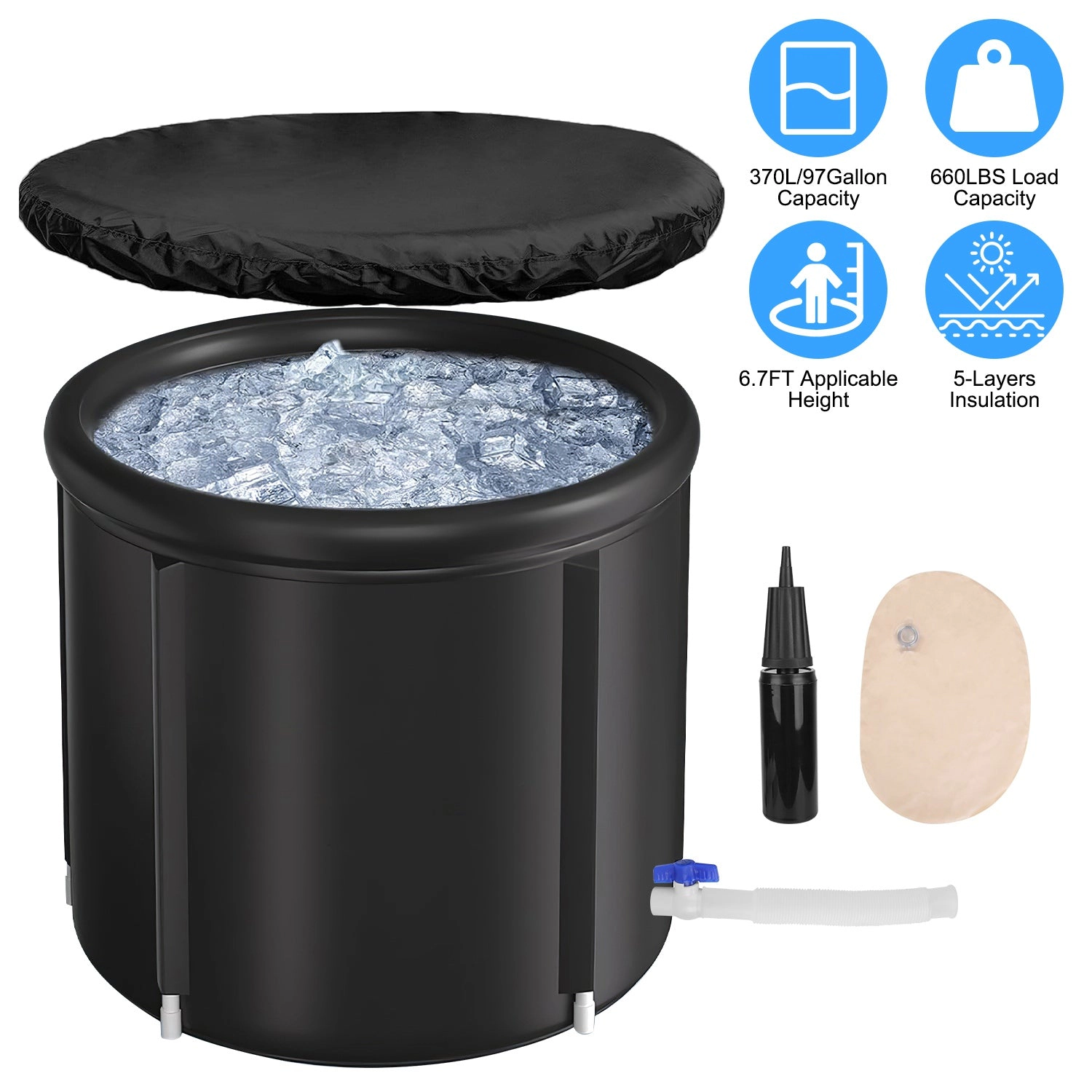 NEW Home Unisex Portable Ice Bath Tub With Cover