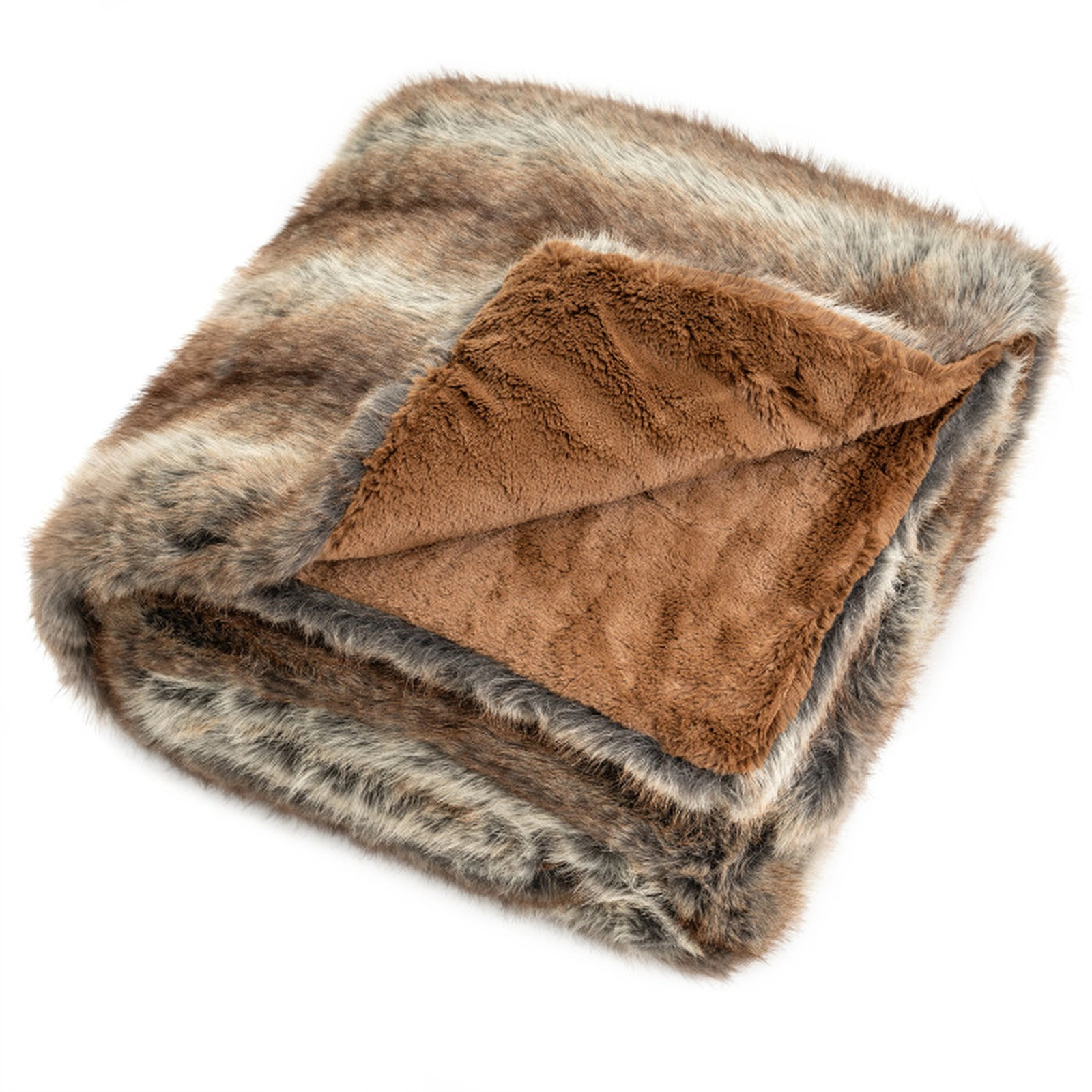 SUGIFT Twin Size Double Sided Faux Fox Fur PV Fleece Blanket 780GSM Face 340GSM Back 60 x 80-in 8.5-lb Brown Taupe