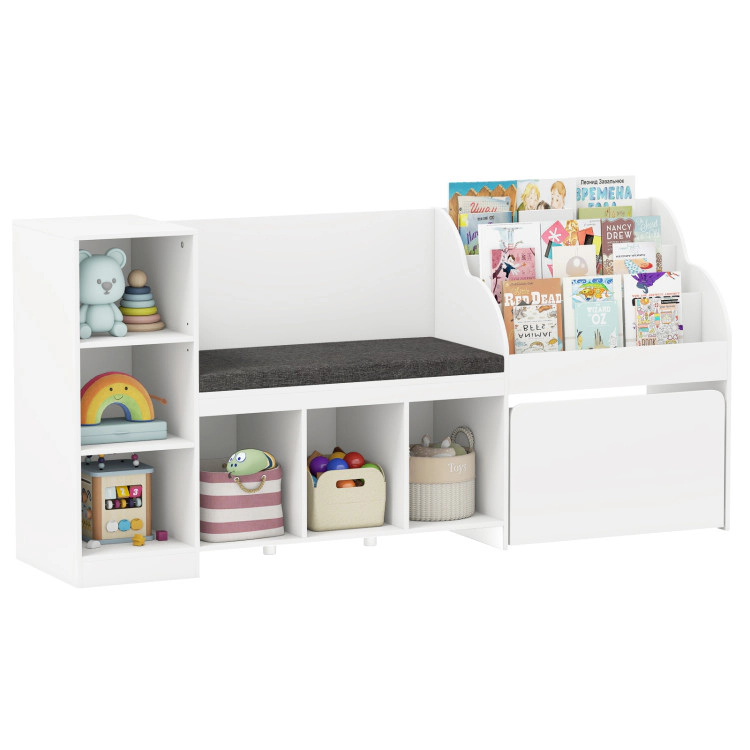 Hivvago Kids Bookcase with Reading Nook 4-in-1 Standing Toy Organizer