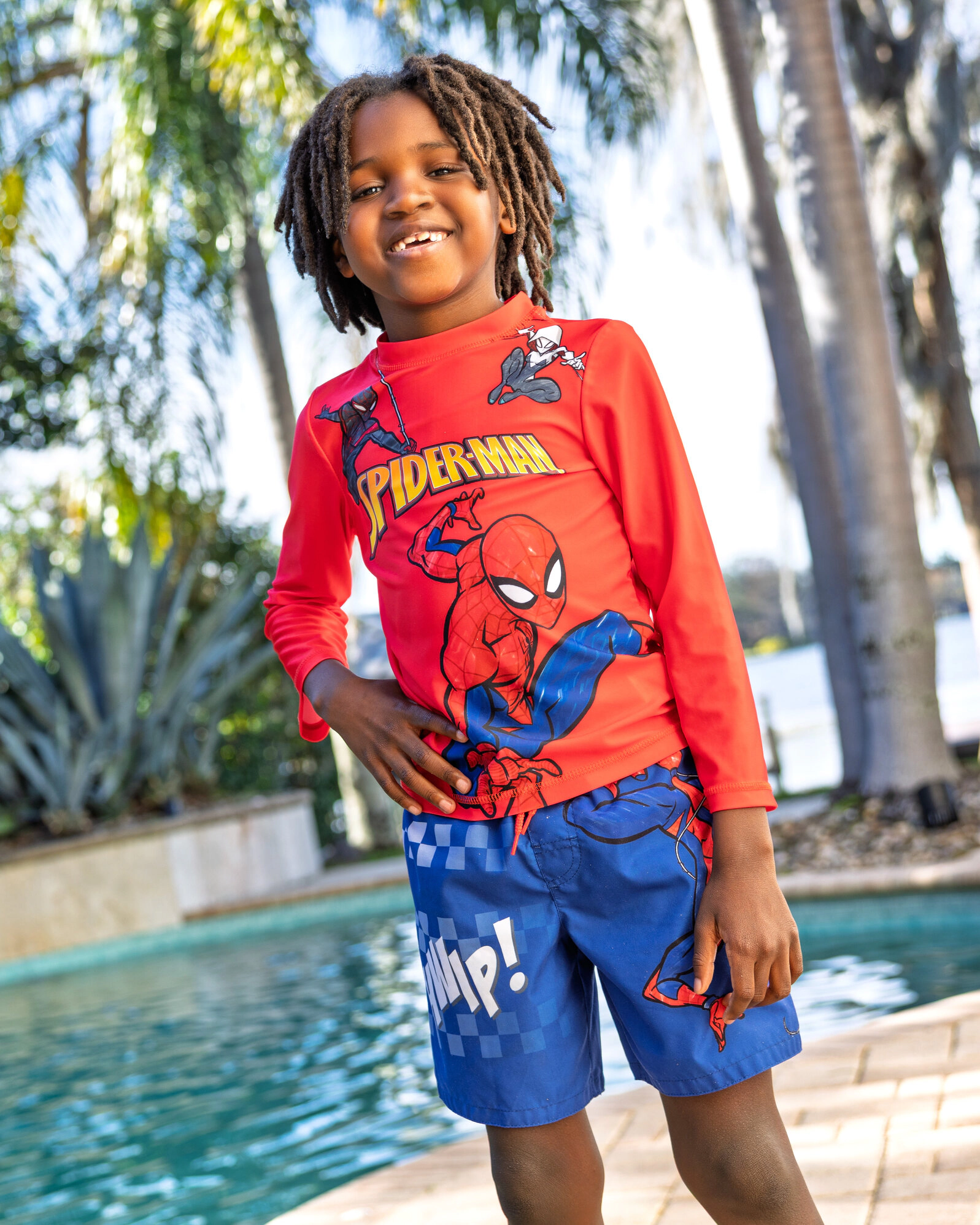 Marvel Spider-Man Boys' Long Sleeve Rash Guard and Swim Trunks Set
