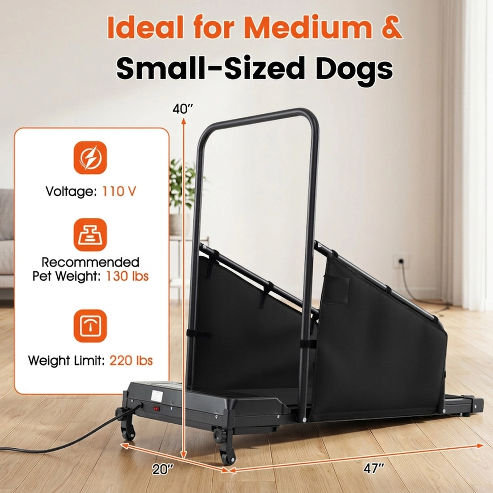 SUGIFT 47 x 40-in 220-lb Capacity Black 2-HP Dog Treadmill Pet Running Machine with Remote Control and LCD Display