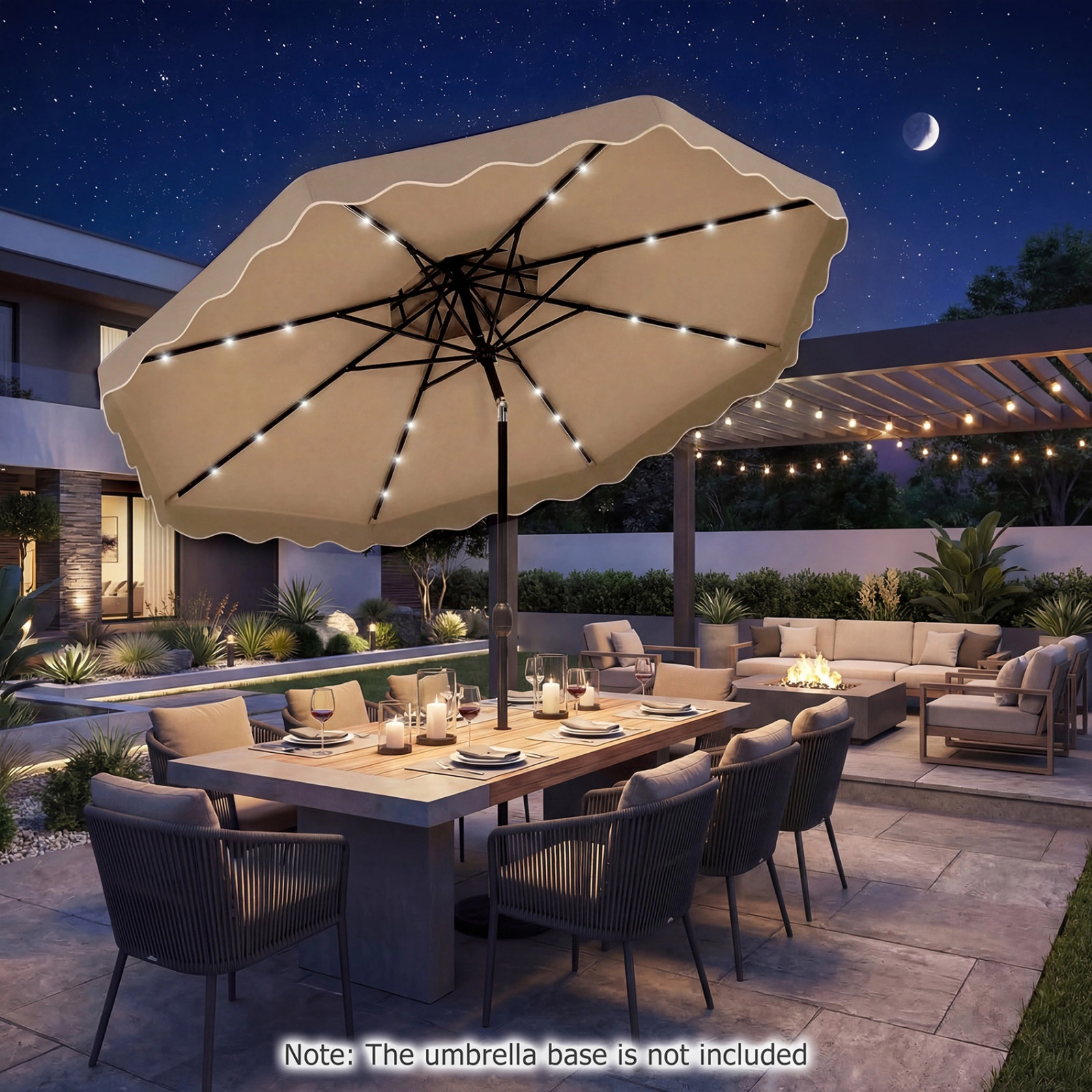SUGIFT 10 ft Solar LED Patio Umbrella with 24 Lights and 10.5 Outer Canopy
