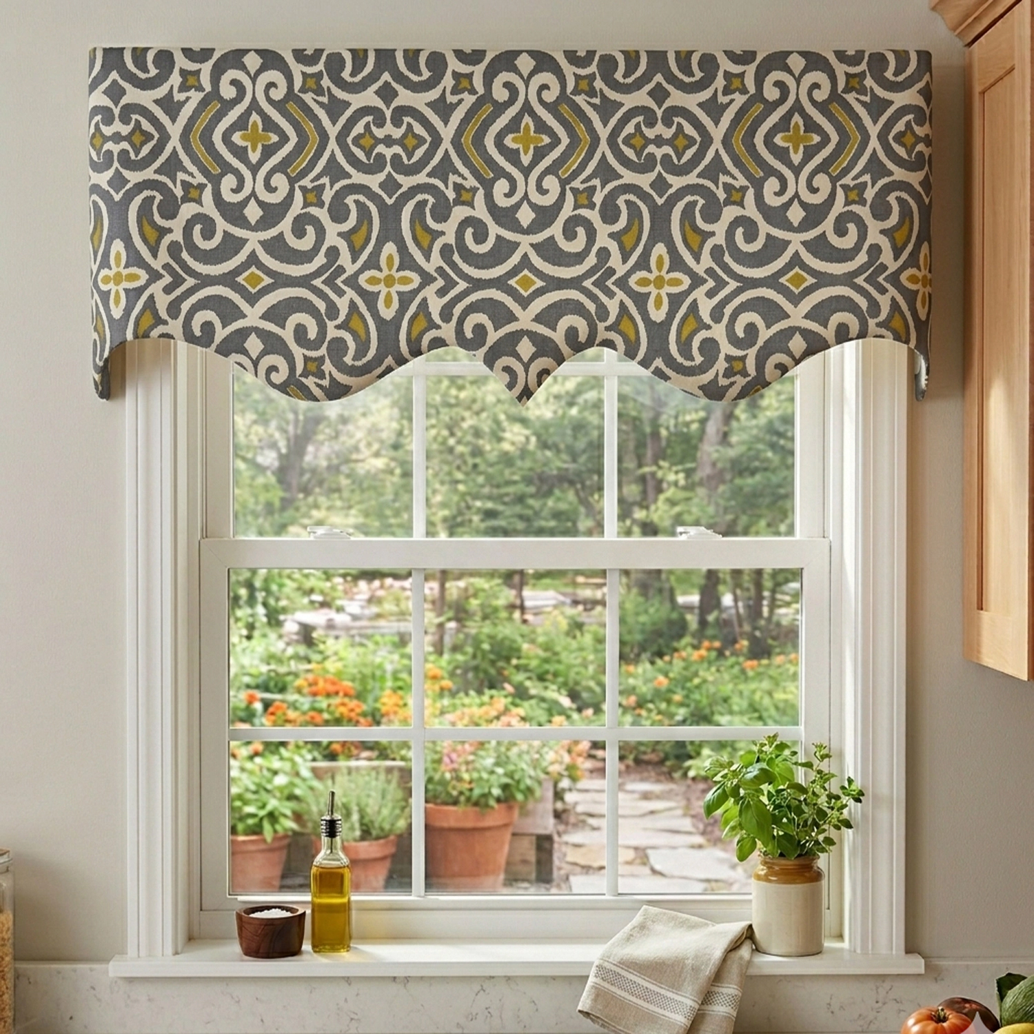 RLF Home 100% Cotton Diomedes Regal With Ivory Lining Rod Pocket Window Valance 50" x 17" Gray