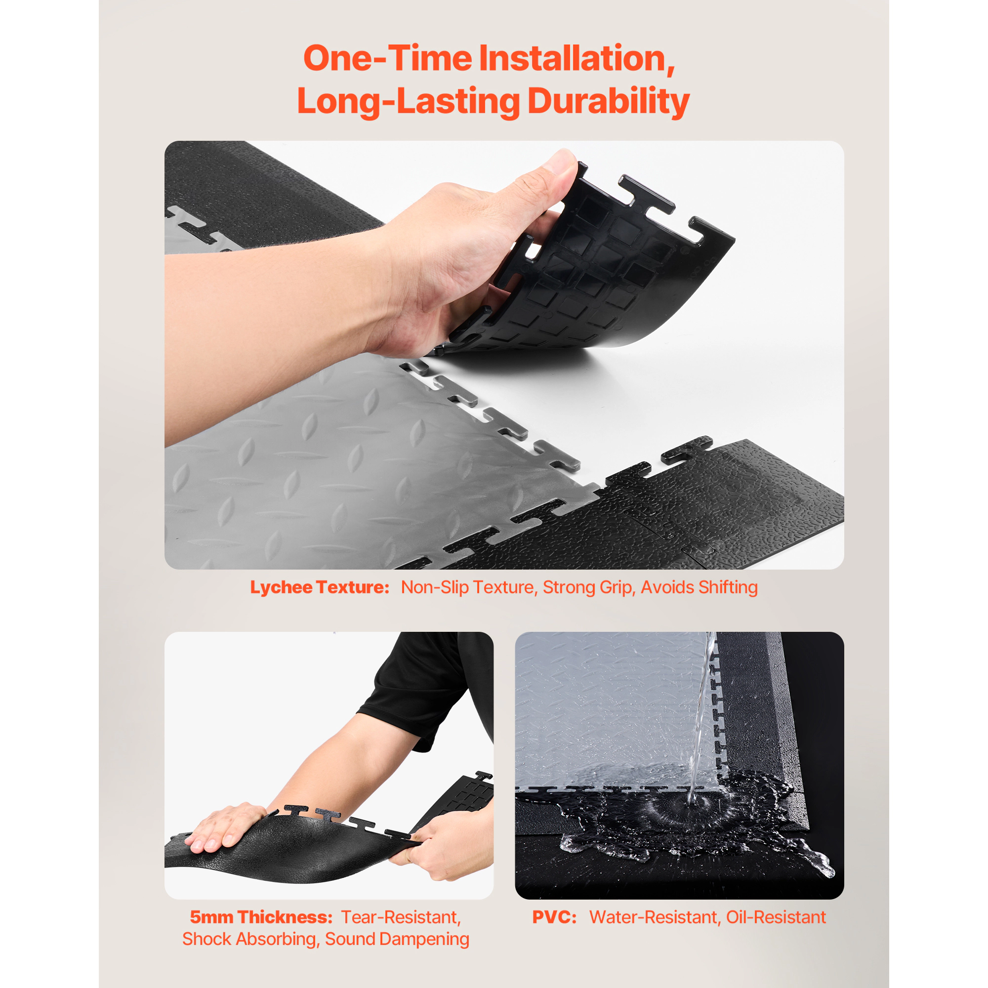 HONGGE Sturdy Interlocking Modular Garage Floor Edging Transition Edge Kit, Slip-resistant