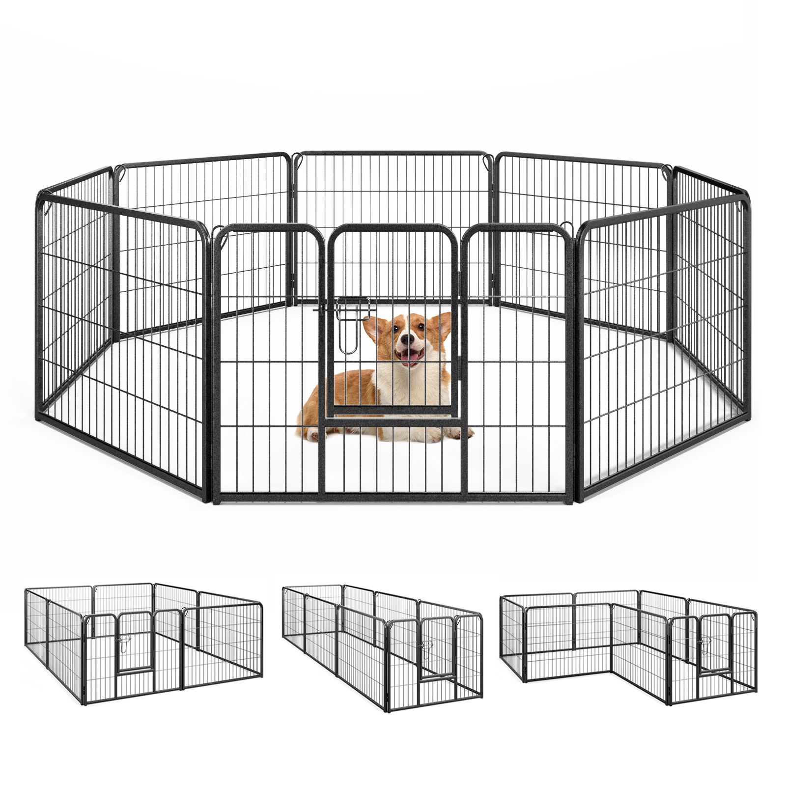 SUGIFT Black 8-Panel 24-in Metal Foldable Dog Playpen Pet Fence with Door and Locking Latch for Indoor