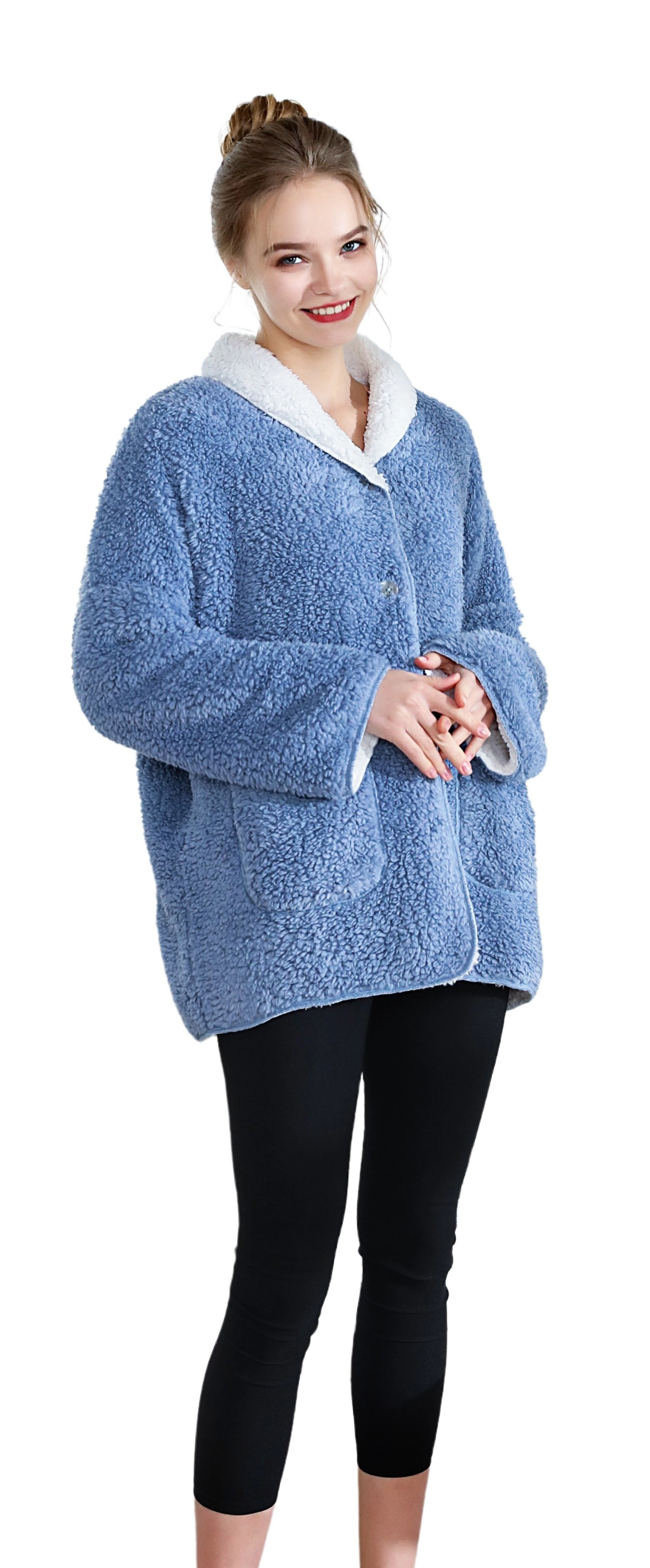 Loungees Sherpa Reversible Button Front Bed Jacket  Lounge