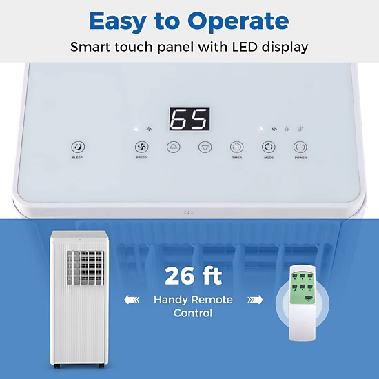 SUGIFT 3-in-1 Portable Air Conditioner 10000 BTU Cools up to 350 Sq Ft with 24-Hour Timer White