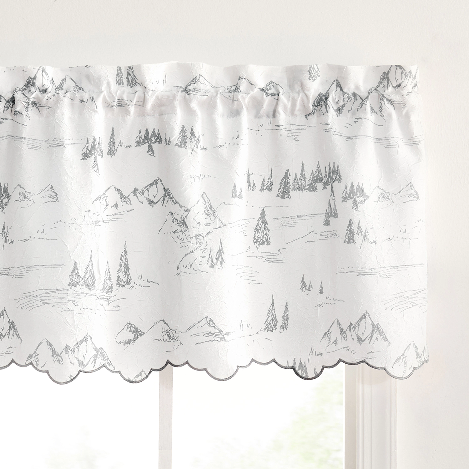 Ellis Curtain Mountain Vista 100% Polyester Rod Pocket Valance 48" x 15" Grey