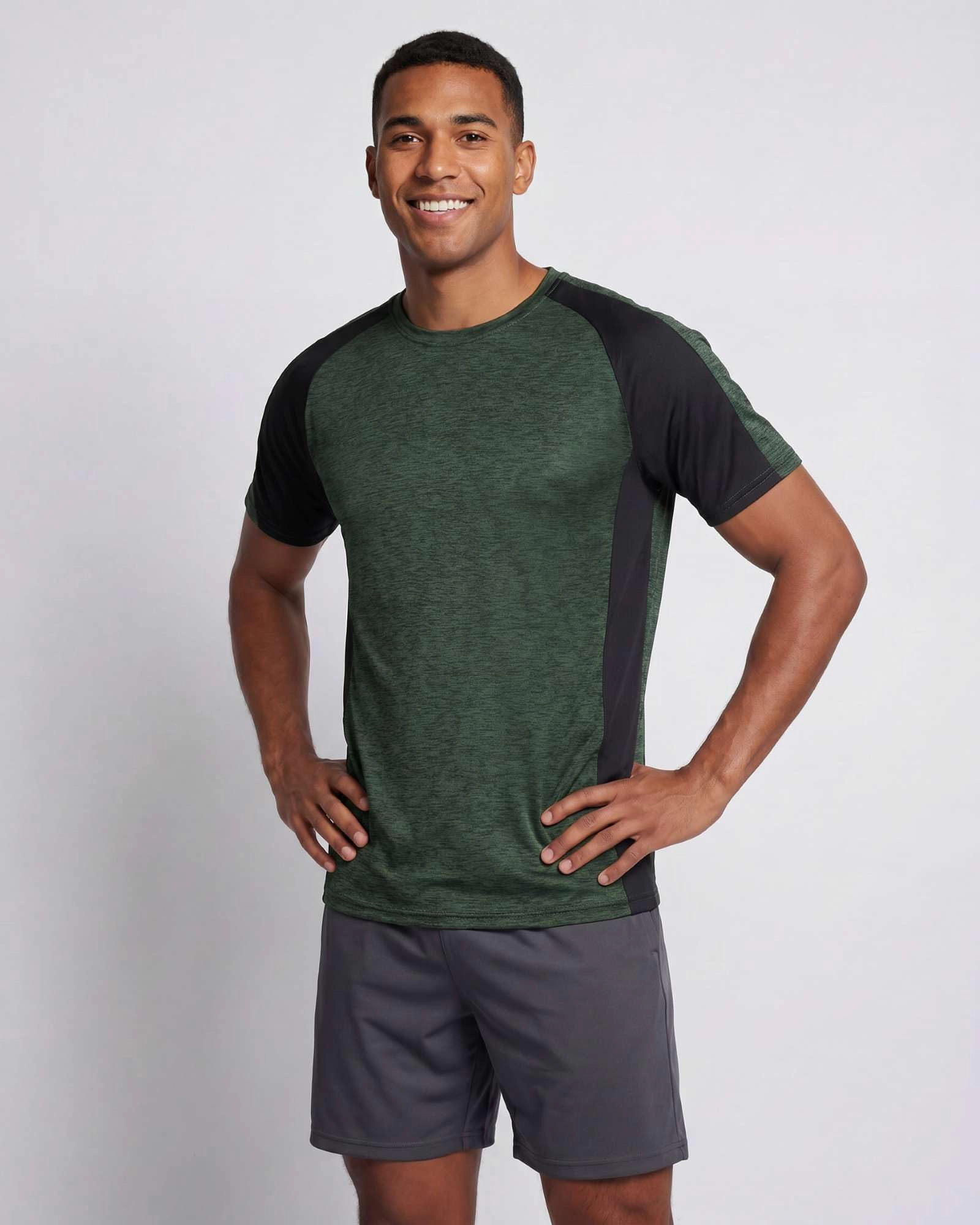 PIGFDK 5 Pack Men's Dry Fit Workout Crew Neck Athletic Gym Running Tees
