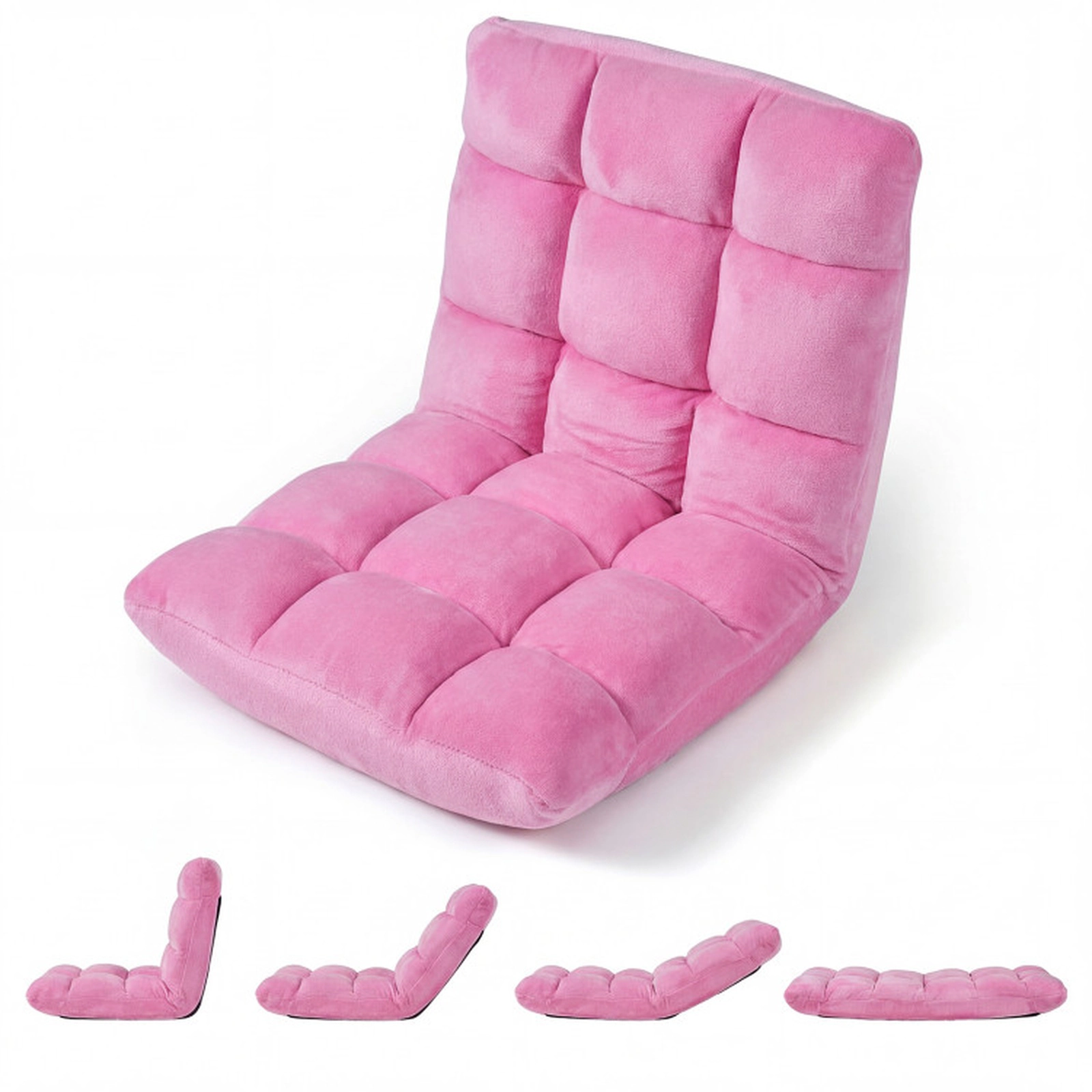 SUGIFT 14-Position Adjustable Backrest Padded Flannel Folding Floor Chair 41.5-in x 22-in x 6-in 200-lb Capacity Pink