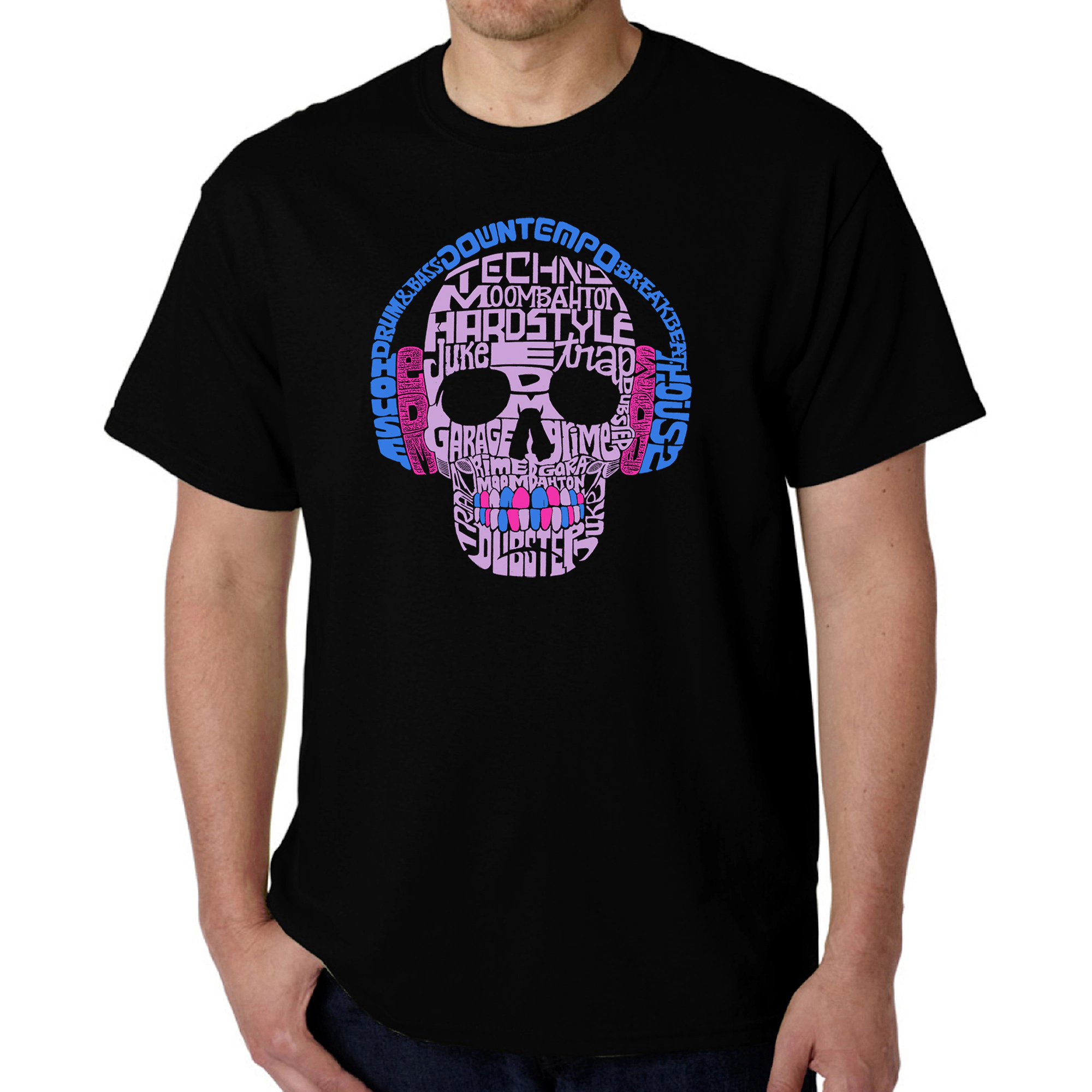 LOS ANGELES POP Art Men's EDM Word T-Shirt - Skull with Headphones