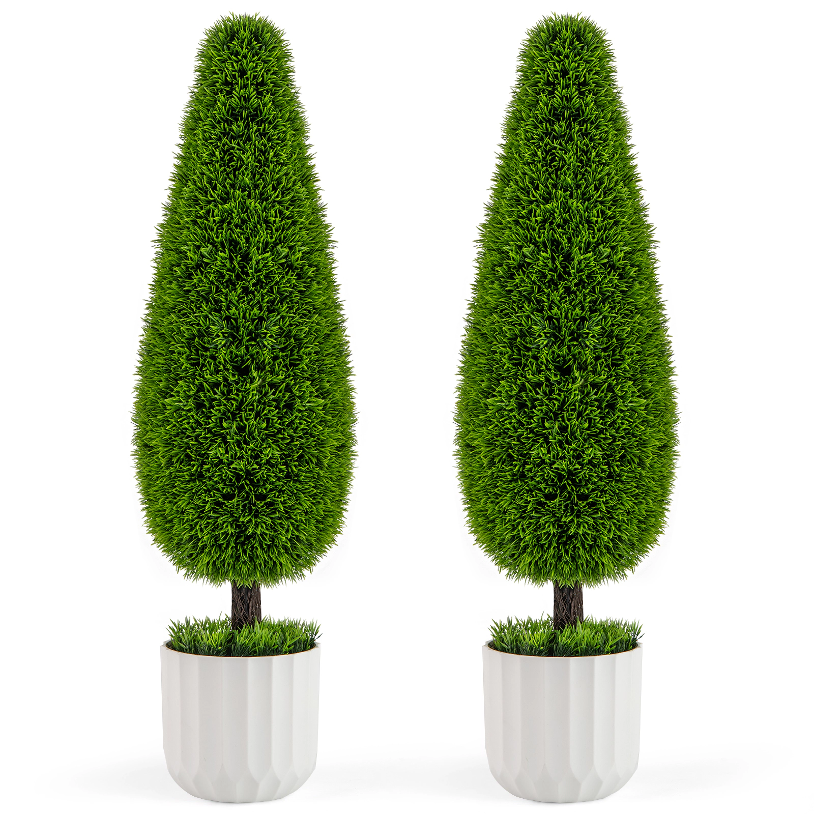 Slickblue 2 Pieces 3 FT Artificial Cedar Teardrop Bushes in Pots for Indoor and Outdoor Decor