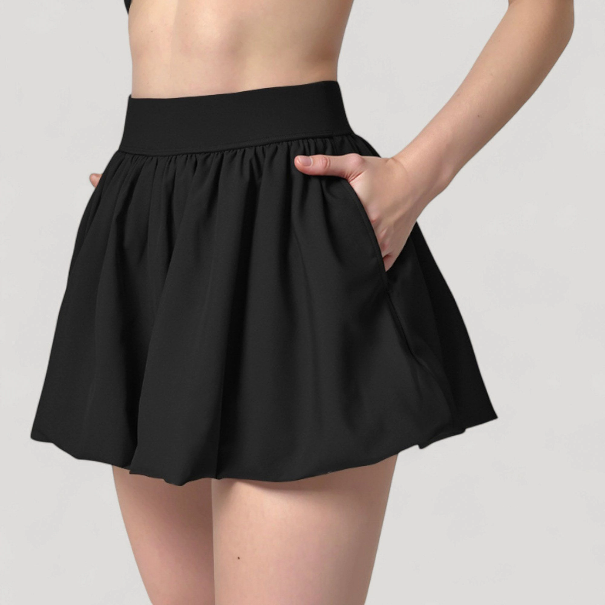 Anna-Kaci Women's High-Waist Pleated Mini Skirt with Wide Waistband and Side Pockets