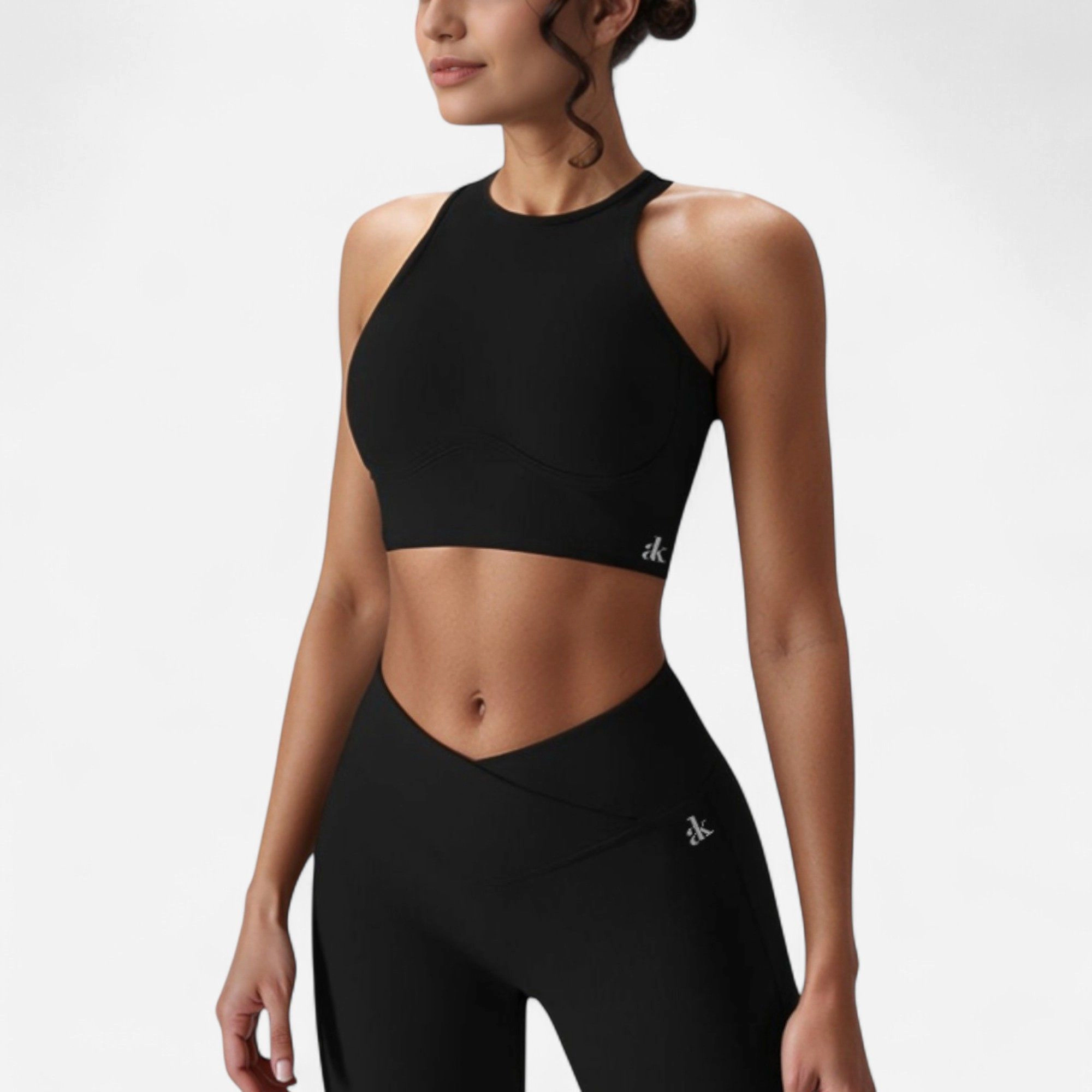 Anna-Kaci Women's High Neck Racerback Sports Crop Top with Seamless Compression Fit