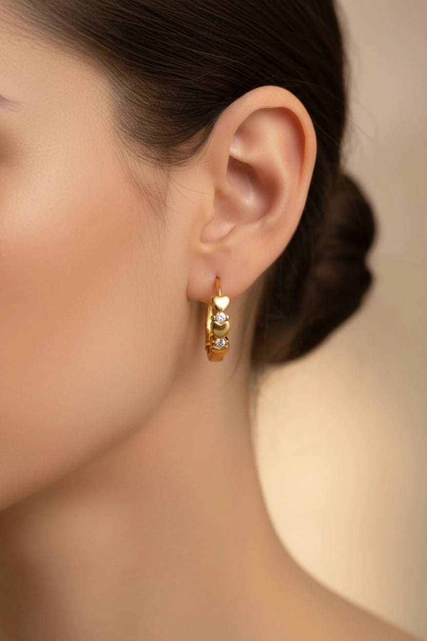 DressAtR Women's Heart 18K Gold Plated Hoop Earrings