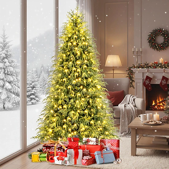 SUGIFT 7.5-ft Pre-Lit Hinged Artificial Christmas Tree with 1449