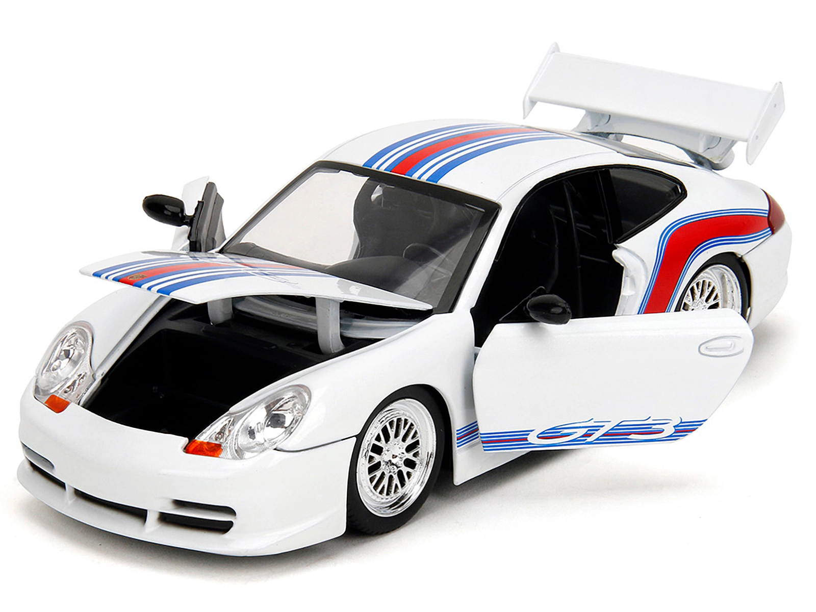 Jada Porsche 911 Gt3 (996) White With Red And Blue Stripes "Hyper-Spec" Series 1/24 Diecast Model Car By Jada