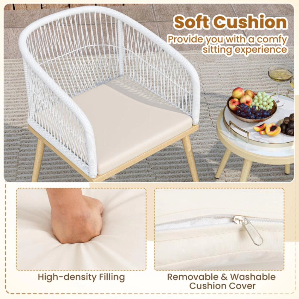 Hivvago 3 Pieces Outdoor Bistro Pe Wicker Conversation Furniture Set-White