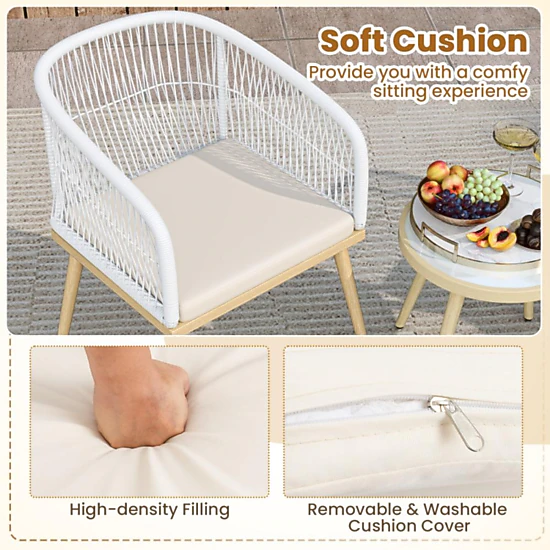Hivvago 3 Pieces Outdoor Bistro Pe Wicker Conversation Furniture Set-White