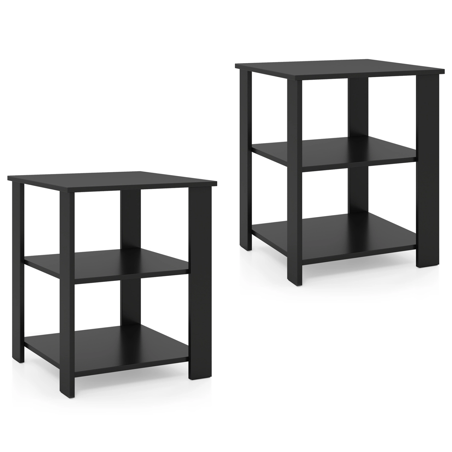 LJG 3-Tier Modern Nightstand Square Side Table with Open Storage Shelves Set of 2