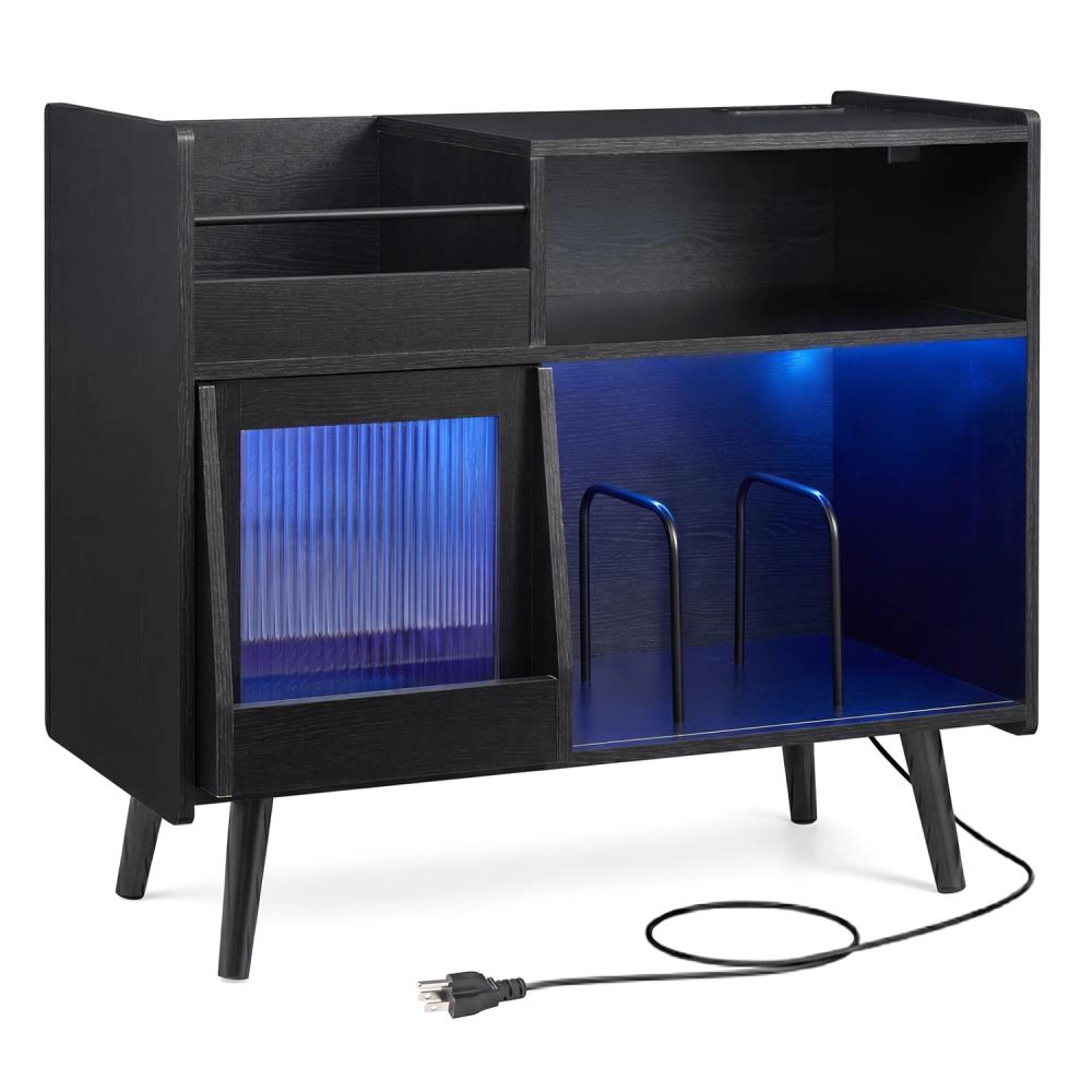 Hivvago Record Player Stand With Led Light And Power Outlets
