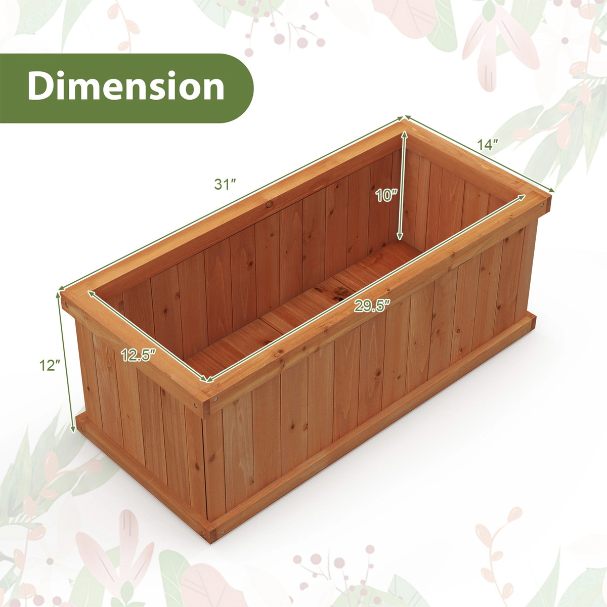 SUGIFT Orange Wood Raised Garden Bed with 4 Drainage Holes and Detachable Bottom Panels 31-in W 14-in D 12-in H