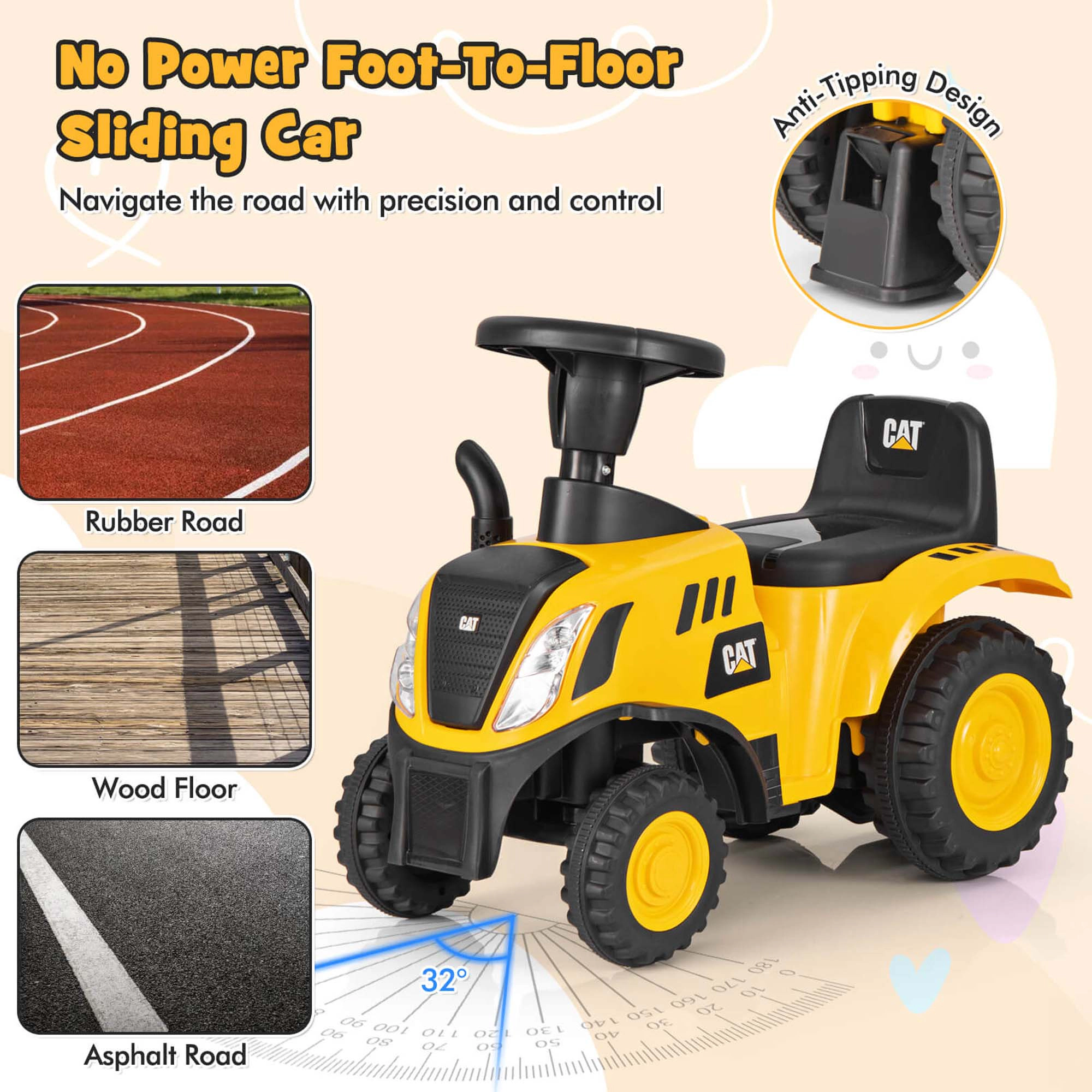 Costway Kids Ride on Tractor Licensed Caterpillar Foot to Floor Sliding Car with Shovel
