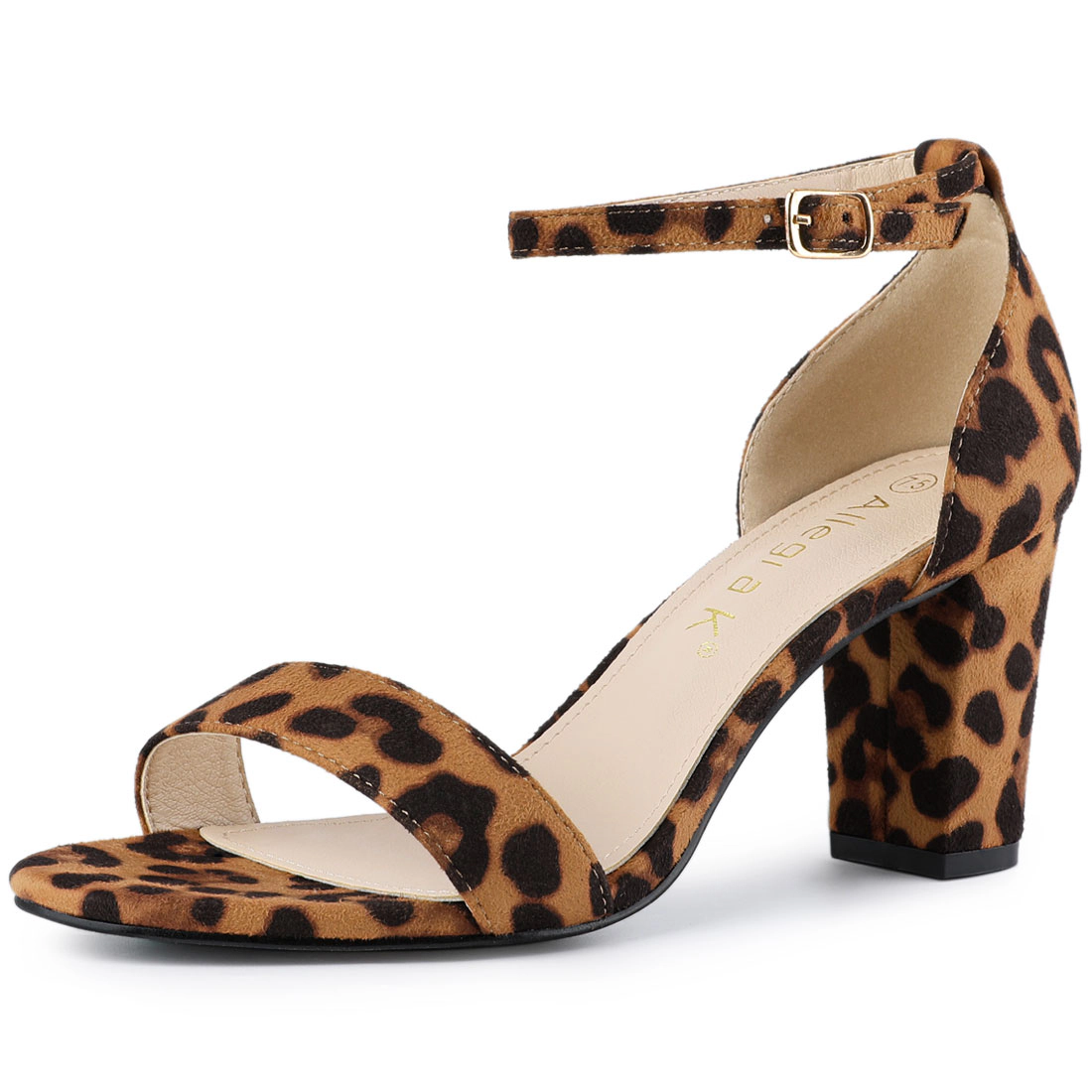 BLISSFUL STEP Women's Printed Open Toe Chunky High Heel Ankle Strap Sandals