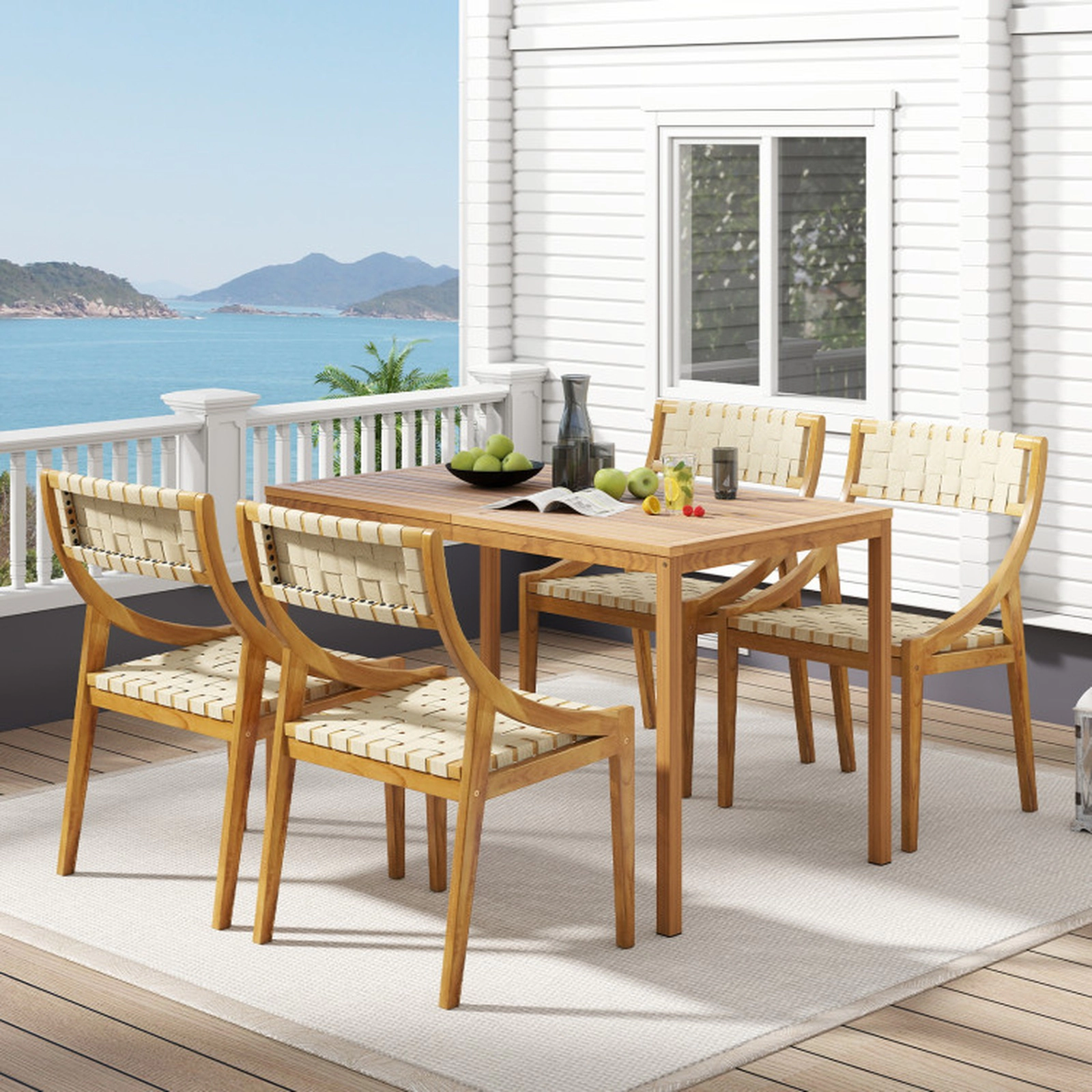 SUGIFT Set of 4 Teak Wood PP Webbing Seat Outdoor Dining Chairs 21-in x 20.5-in x 33-in 300-lb Capacity Natural